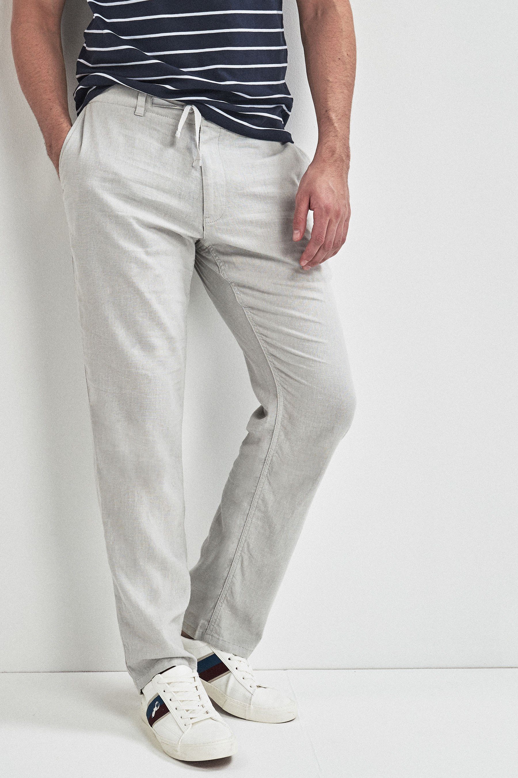 Next Leinenhose Hose mit Kordelzug aus Leinenmischung (1-tlg) Light Grey | Leinenhosen