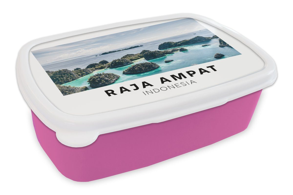 MuchoWow Lunchbox Indonesien - Mädchen, Kunststoff, Insel für Erwachsene, Meer, Snackbox, (2-tlg), rosa Kunststoff Kinder, Brotbox Brotdose 