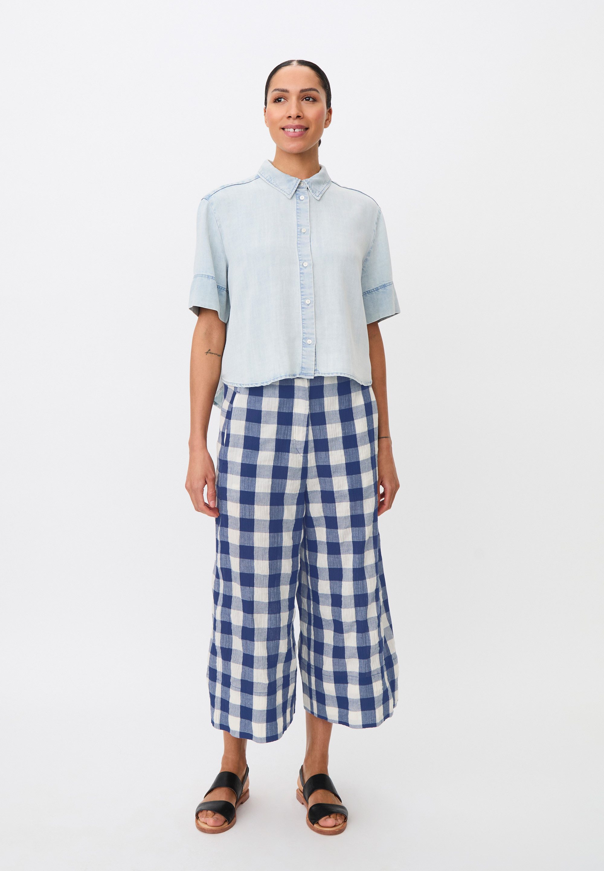 Masai Culotte MaPortia Gingham-karierte Baumwollstoff