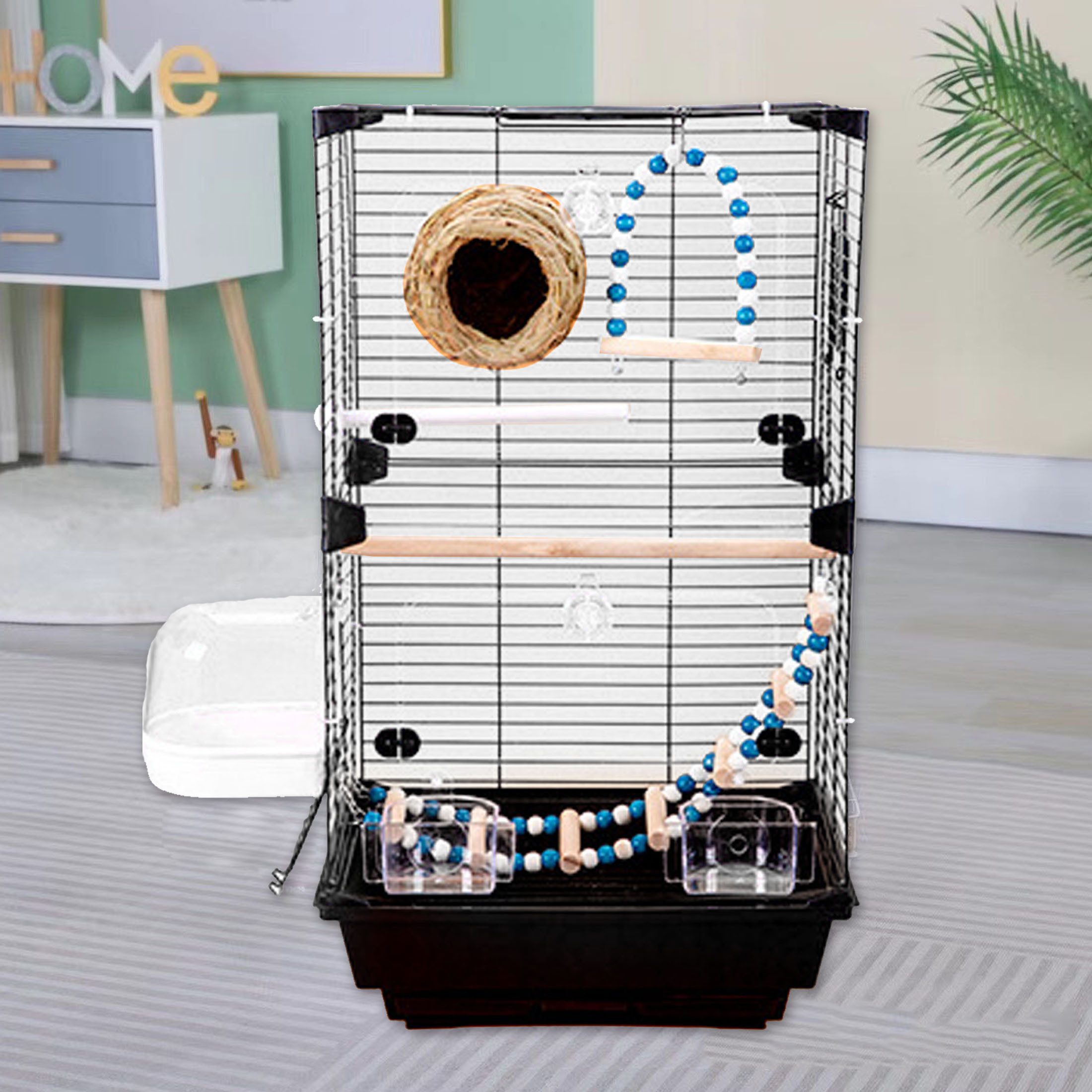 Vogelkäfig 63 cm Sittichkäfig, Nagerkäfig mit Spielzeug, Tierkäfig mit Doppeltür