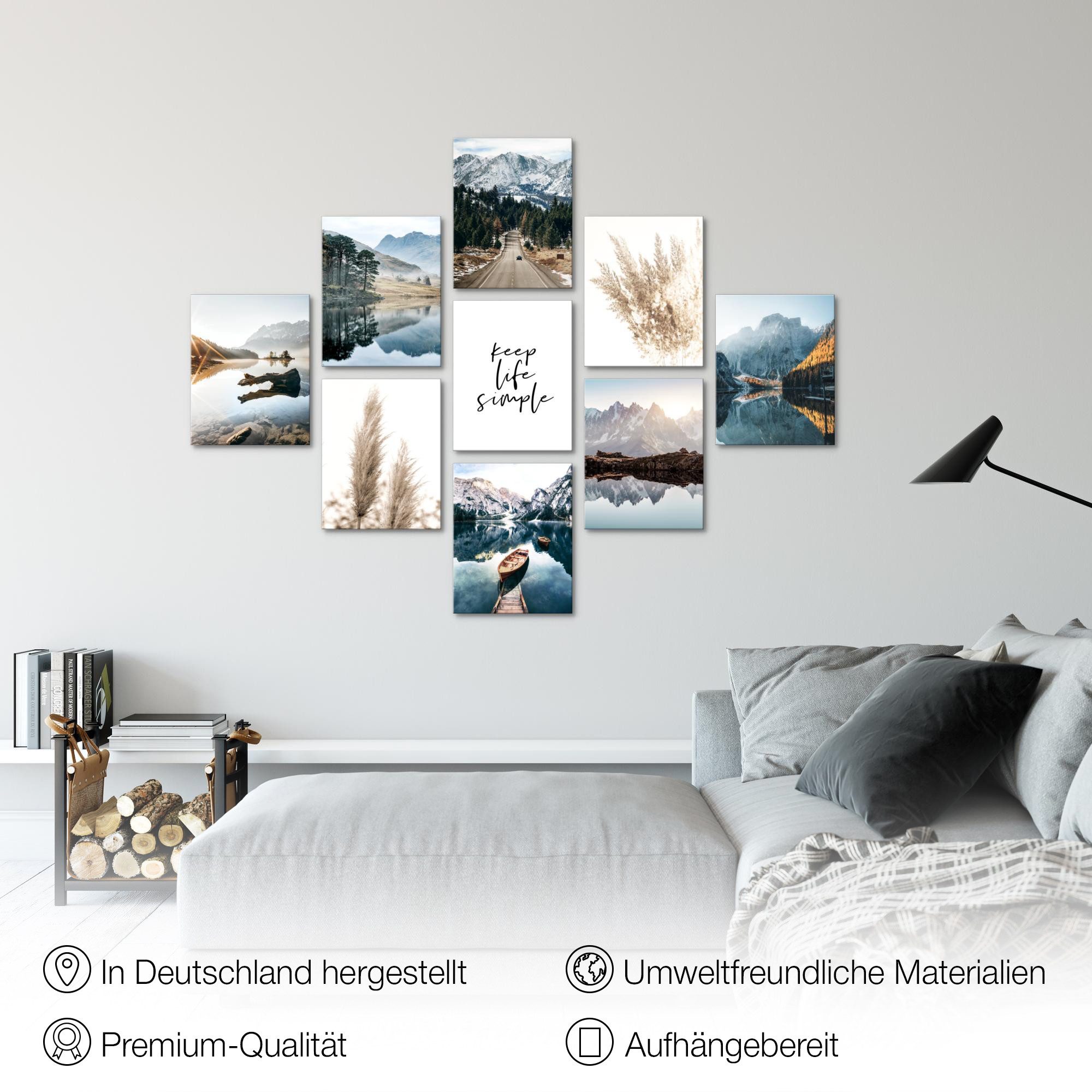 Novart Wandbild Natur Landschaft KOMPLETT AUFHÄNGFERTIG See Berge, Landschaft