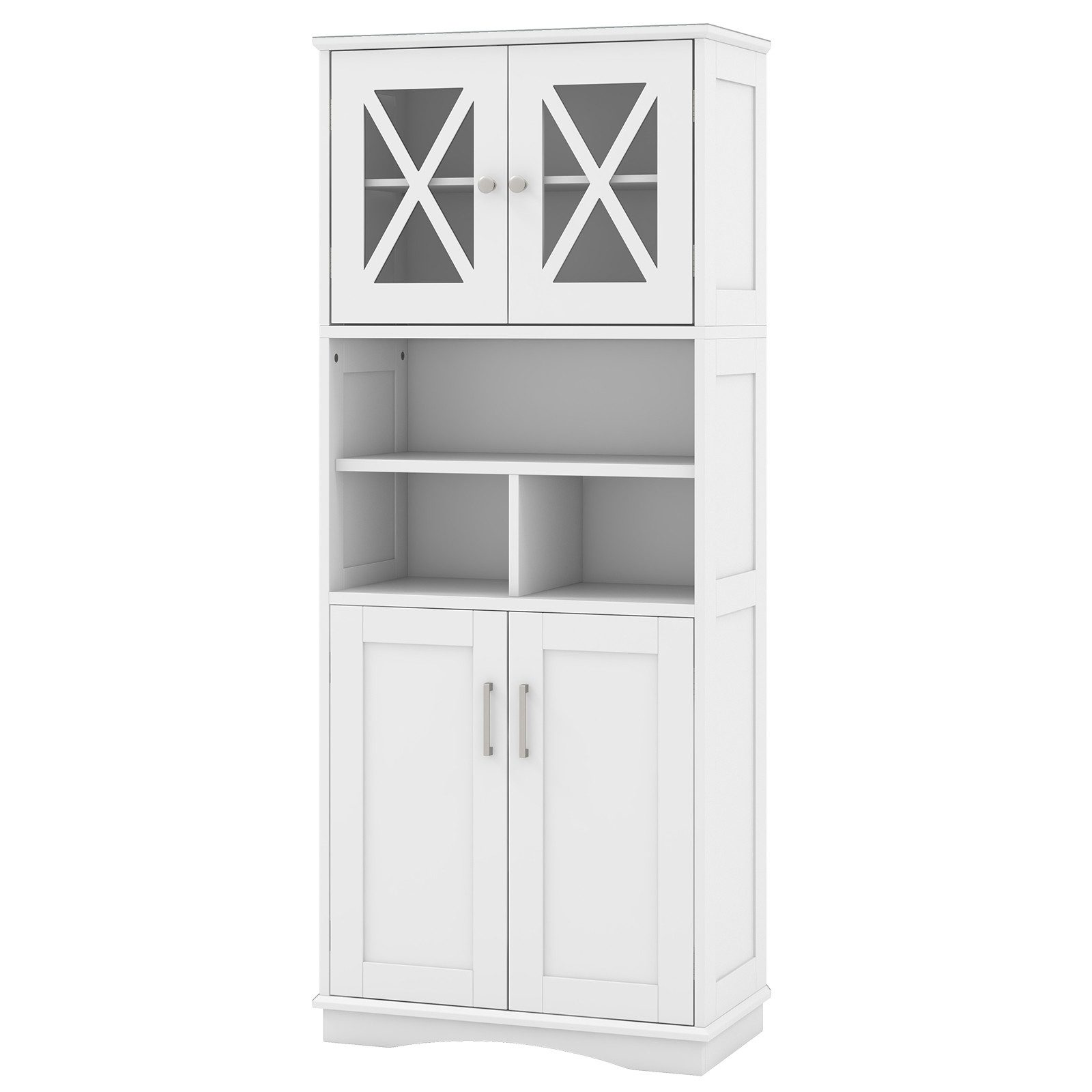 COSTWAY Badkommode schmal, Badschrank mit 4 Türen & 3 verstellbare Ablage