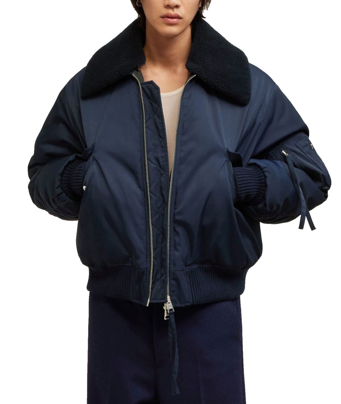AMI PARIS - ALEXANDRE MATTIUSSI Bomberjacke College Blouson Jacke Shearling-Kragen Unisex Abnehmbarer Shearling-Kragen Lammfelloptik