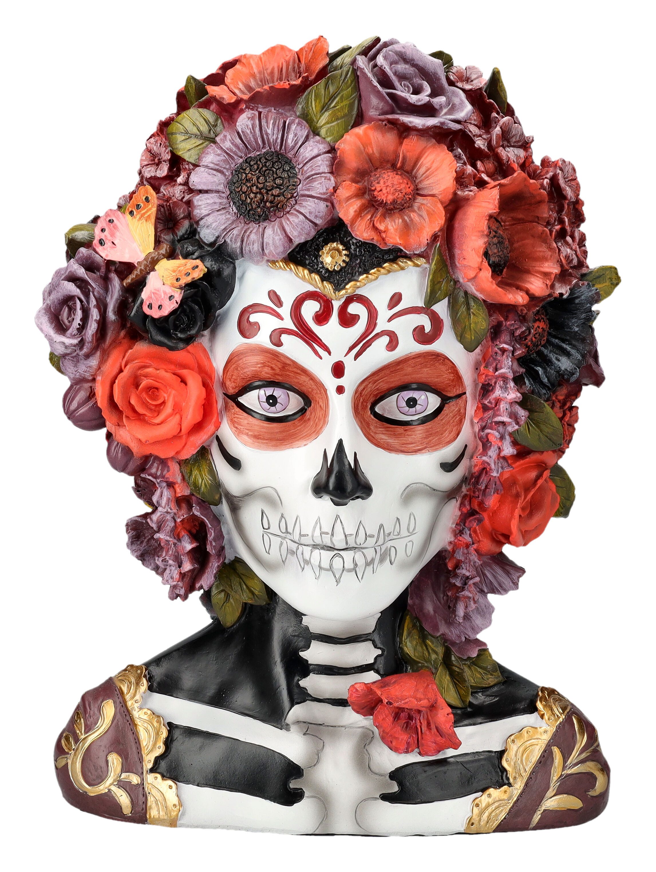 Figuren Shop GmbH Dekofigur Skelett Büste - Calavera Catrina - Gothic Dekobüste Dekofigur Blumen