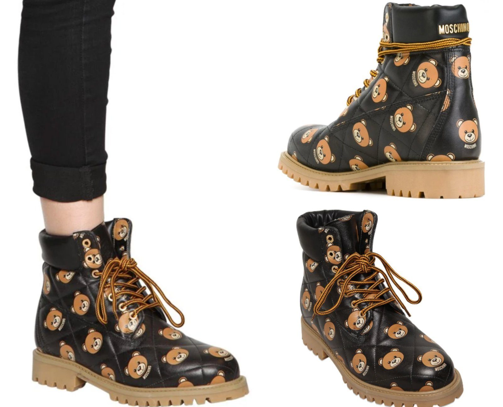 Moschino MOSCHINO TEDDY BEAR QUILTED COMBAT ANKLE HIKING BOOTS SCHUHE SHOES DEA Ankleboots