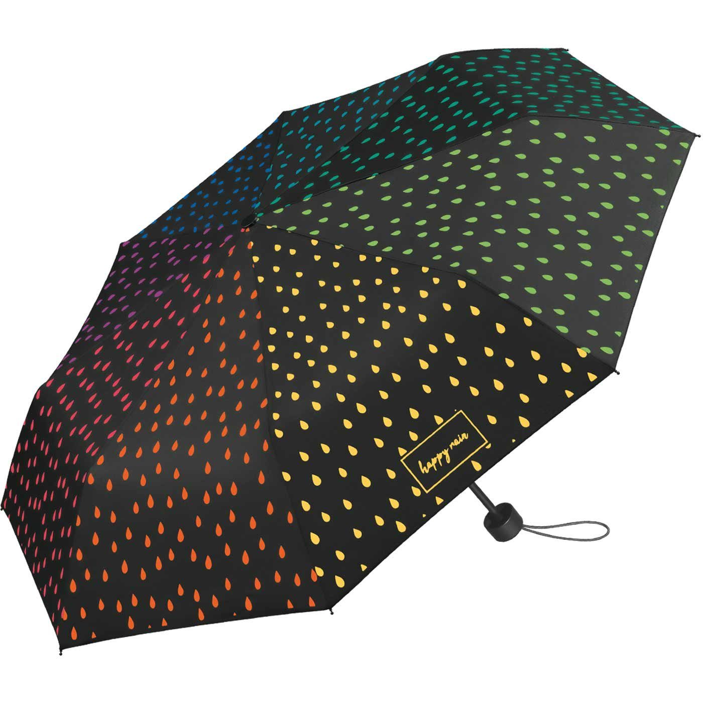HAPPY RAIN Stockregenschirm winziger Damen-Regenschirm mit Handöffner, die weißen Tropfen färben sich bei Nässe bunt