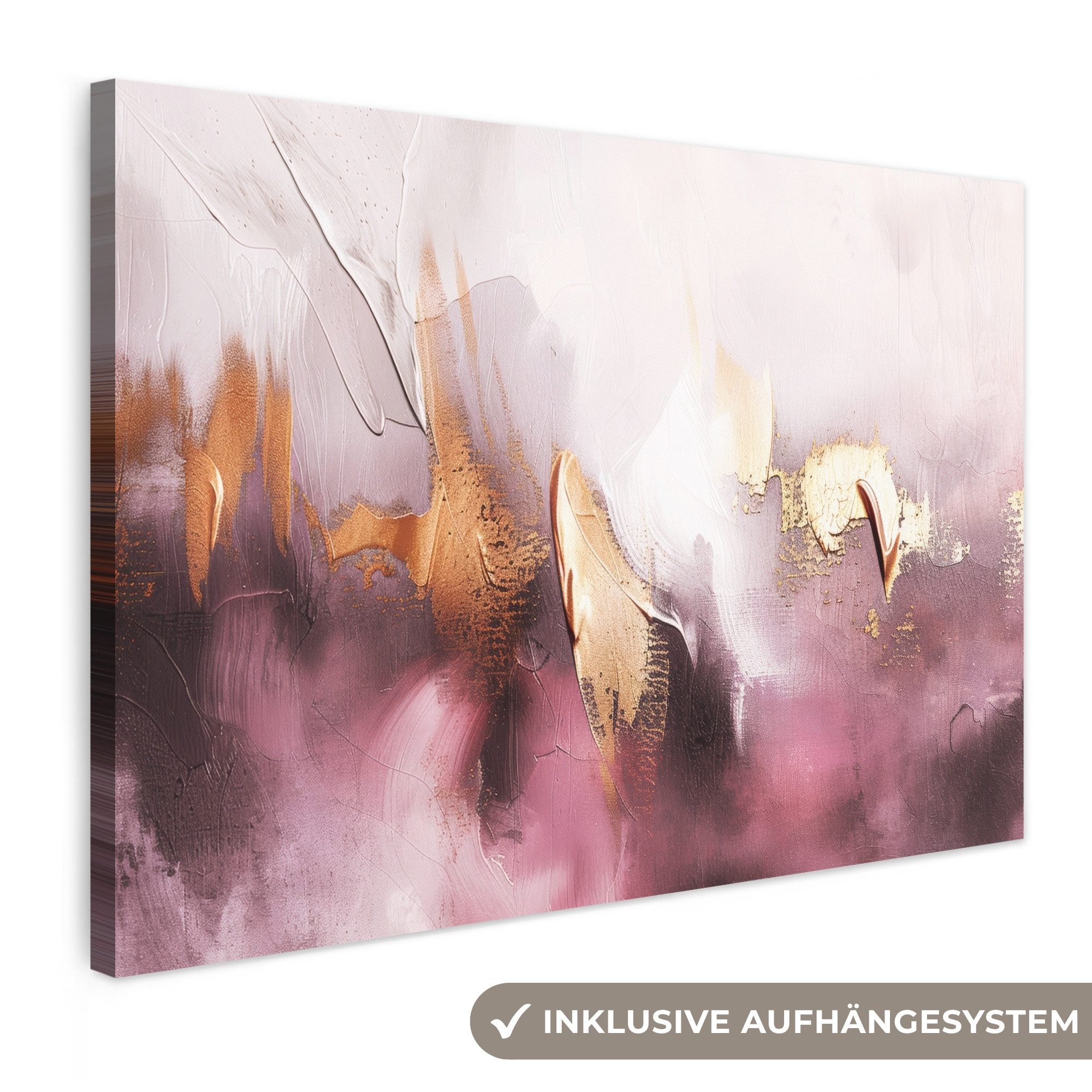 OneMillionCanvasses® Leinwandbild Lila - Abstrakt - Farbe - Gold, Fotodruck (1 St), Wandbild XXL für Wohnzimmer Küche 120x80 cm