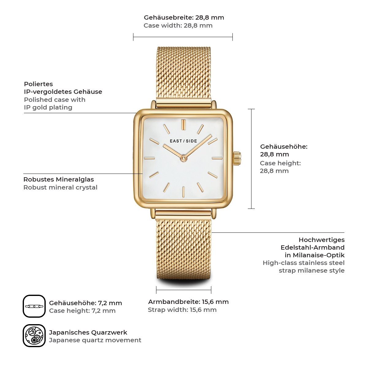 Eastside Quarzuhr Grand gelbgold, mit Milanaise-Armband günstig online kaufen