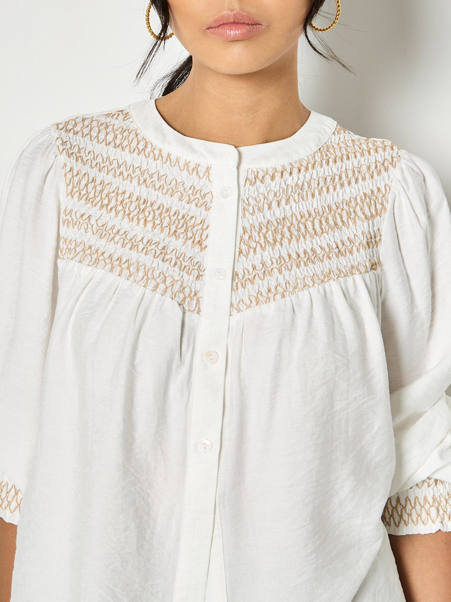 Apricot Spitzenbluse Smokbluse mit Stickerei