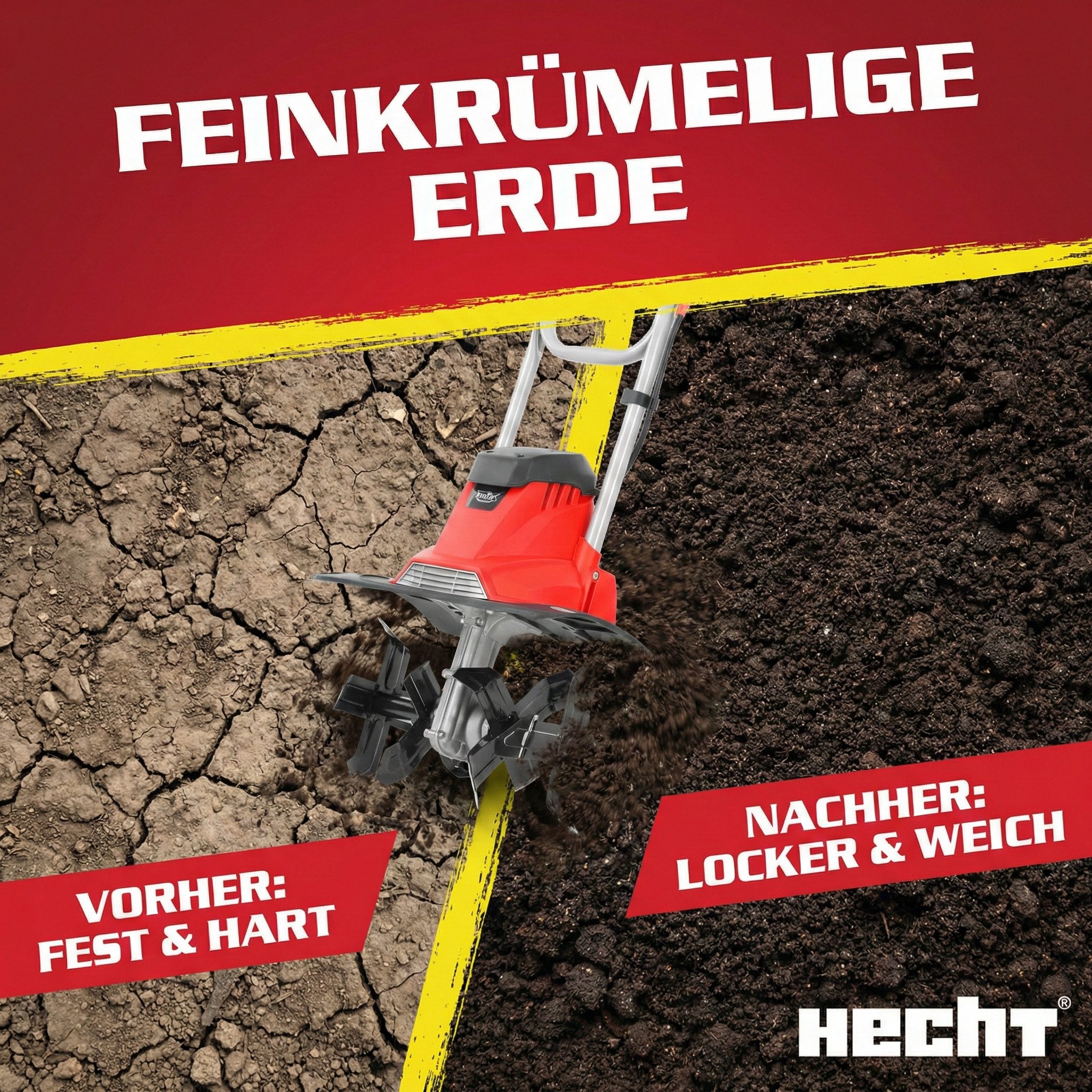 Hecht Elektromotorhacke Gartenfräse 1000 W 16 Messer Motorfräse, Gartenhacke, 36,50 cm Arbeitsbreite, 20 cm Arbeitstiefe