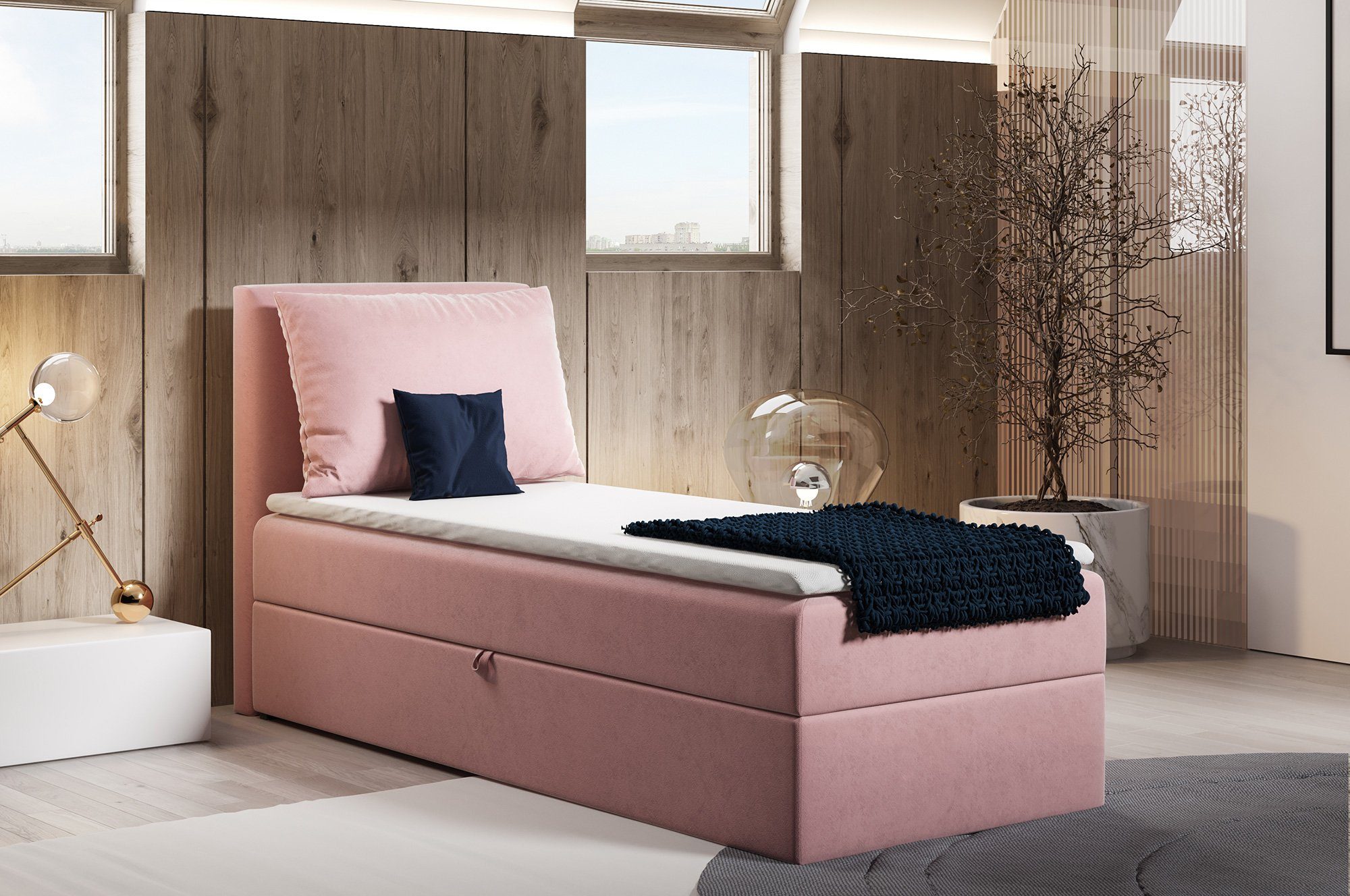 Sofnet Boxbett Egro Mini (mit Bettkasten, Bonell-Matratze und Topper), Einzelbett, Polsterbett mit Kissen, Boxspringbett, Kinderbett