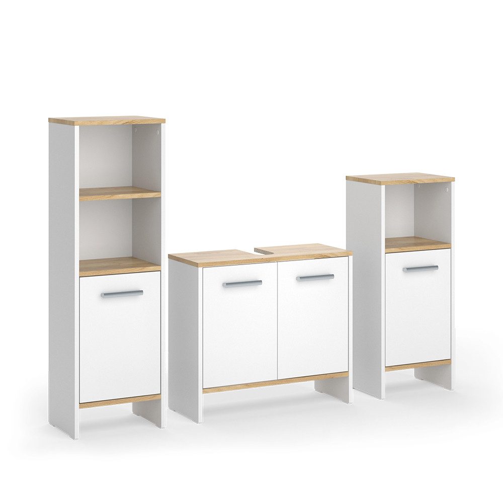 Vicco Badmöbel-Set Karli, Weiß/Goldkraft Eiche, 3-teilig, (3-St., 3er Set) günstig online kaufen