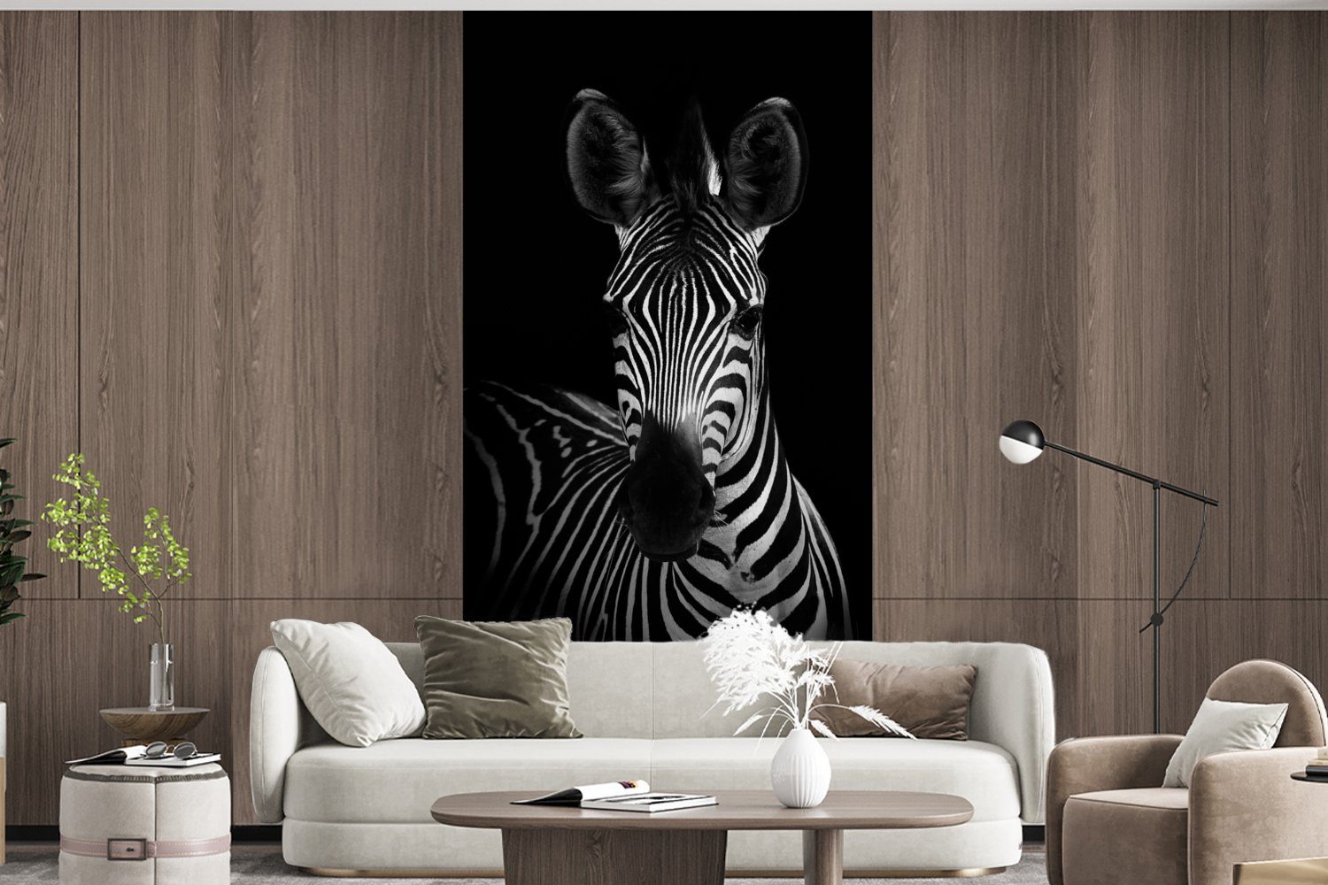 Schlafzimmer Vliestapete Küche, Wohnzimmer Tiere, Schwarz - - für MuchoWow (2 bedruckt, St), Zebra Matt, Weiß Fototapete - Fototapete