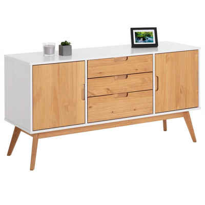 IDIMEX Sideboard TIVOLI, Sideboard Kommode Kiefer 2 Türen 3 Schublade weiß gebeizt skandinavisc