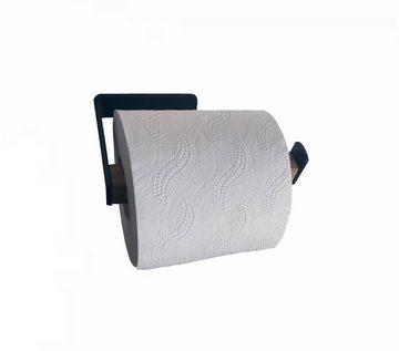 LPManufaktur Toilettenpapierhalter Toilettenpapierhalter Holz Eiche schwarz matt ohne Bohren Metall, modernes handgefertigtes Design aus Deutschland