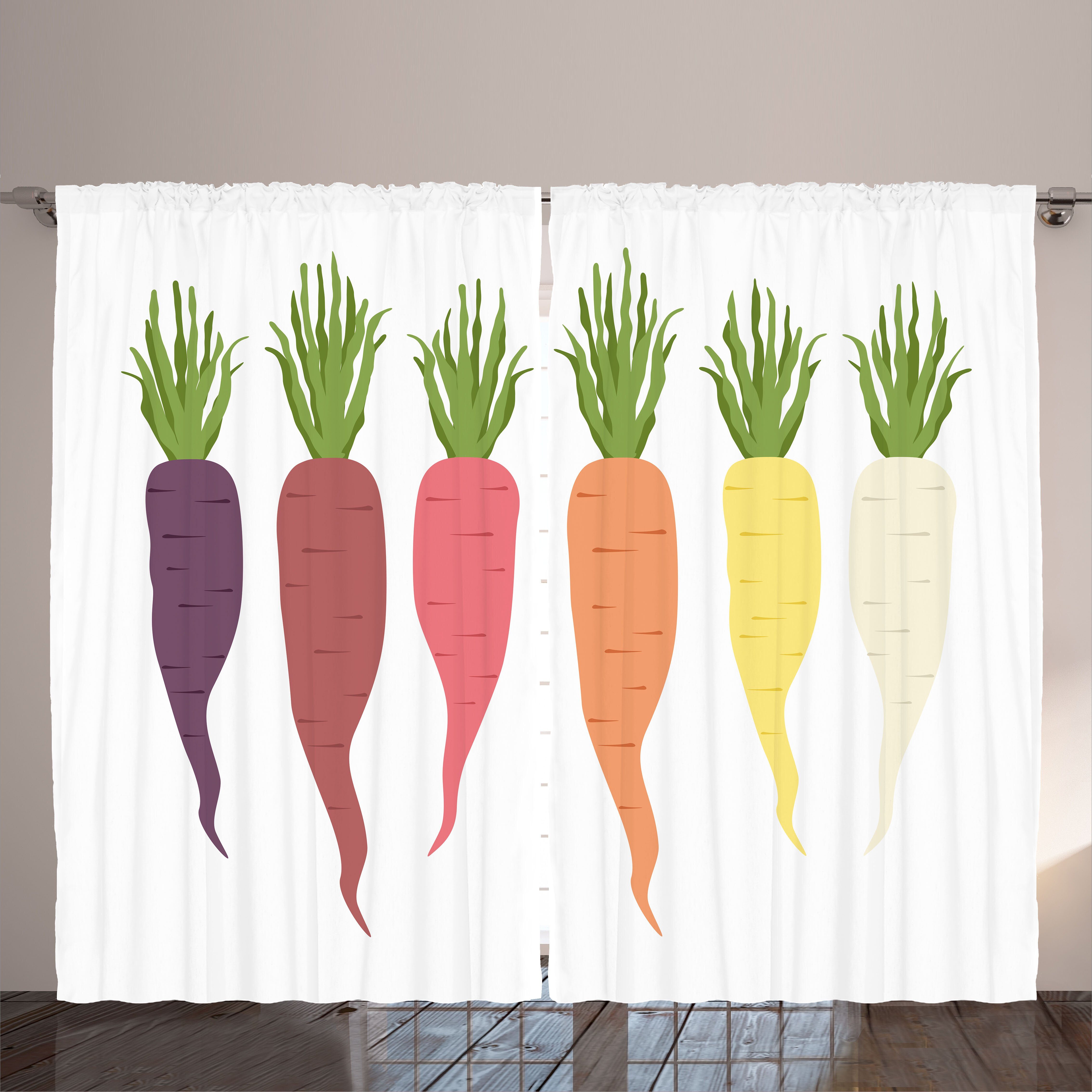 Gardine Schlafzimmer Kräuselband Vorhang mit Schlaufen und Haken, Abakuhaus, Gemüse Bunte Karotten-Muster
