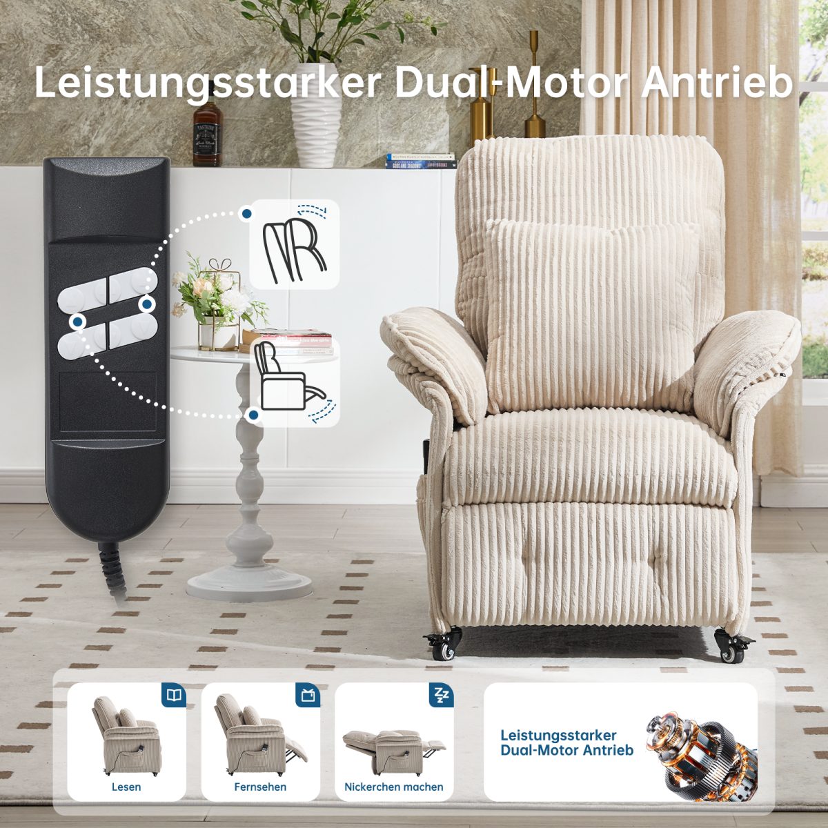 Happy Home Relaxsessel 2 Motoren Elektrischer Relaxsessel, Fernsehsessel mit Liegefunktion – Bild 5 von 5