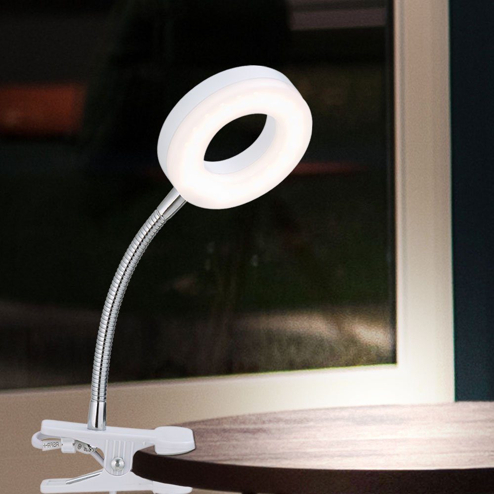 etc-shop LED Klemmleuchte, Klemmleuchte Tischleuchte Klemmlampe weiß LED-Leuchtmittel mit Warmweiß, verbaut, Wohnzimmer fest LED
