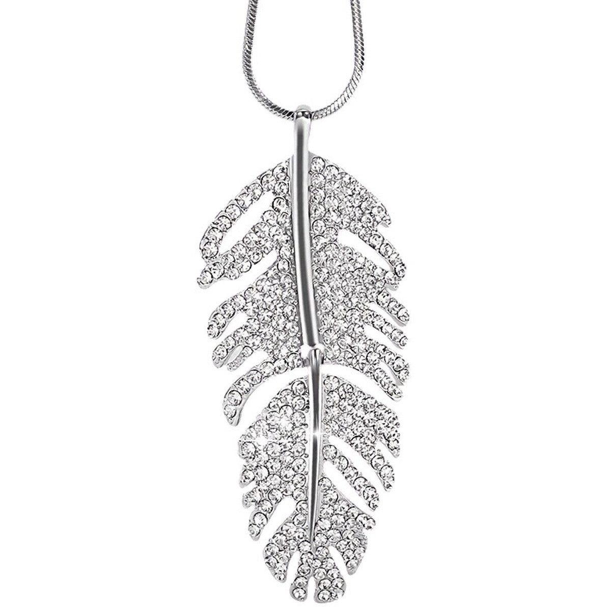 KARMA Kette mit Anhänger Lange Halskette Silber Feder Damenkette Pulloverke günstig online kaufen