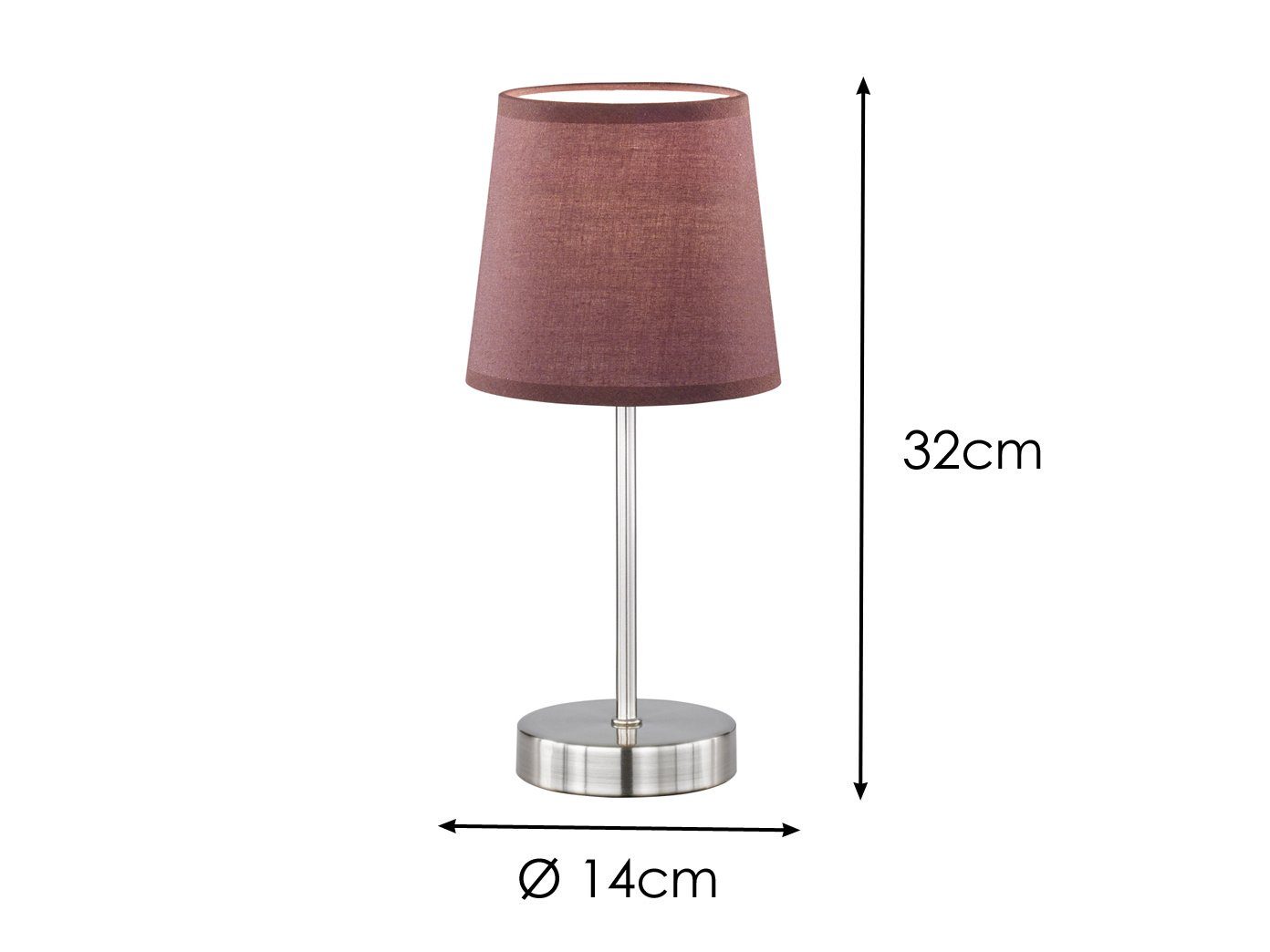 WOFI LED Tischleuchte, LED wechselbar, Warmweiß, Design-klassiker Nachttischlampe mit Stoff Lampenschirm Braun, H: 32cm