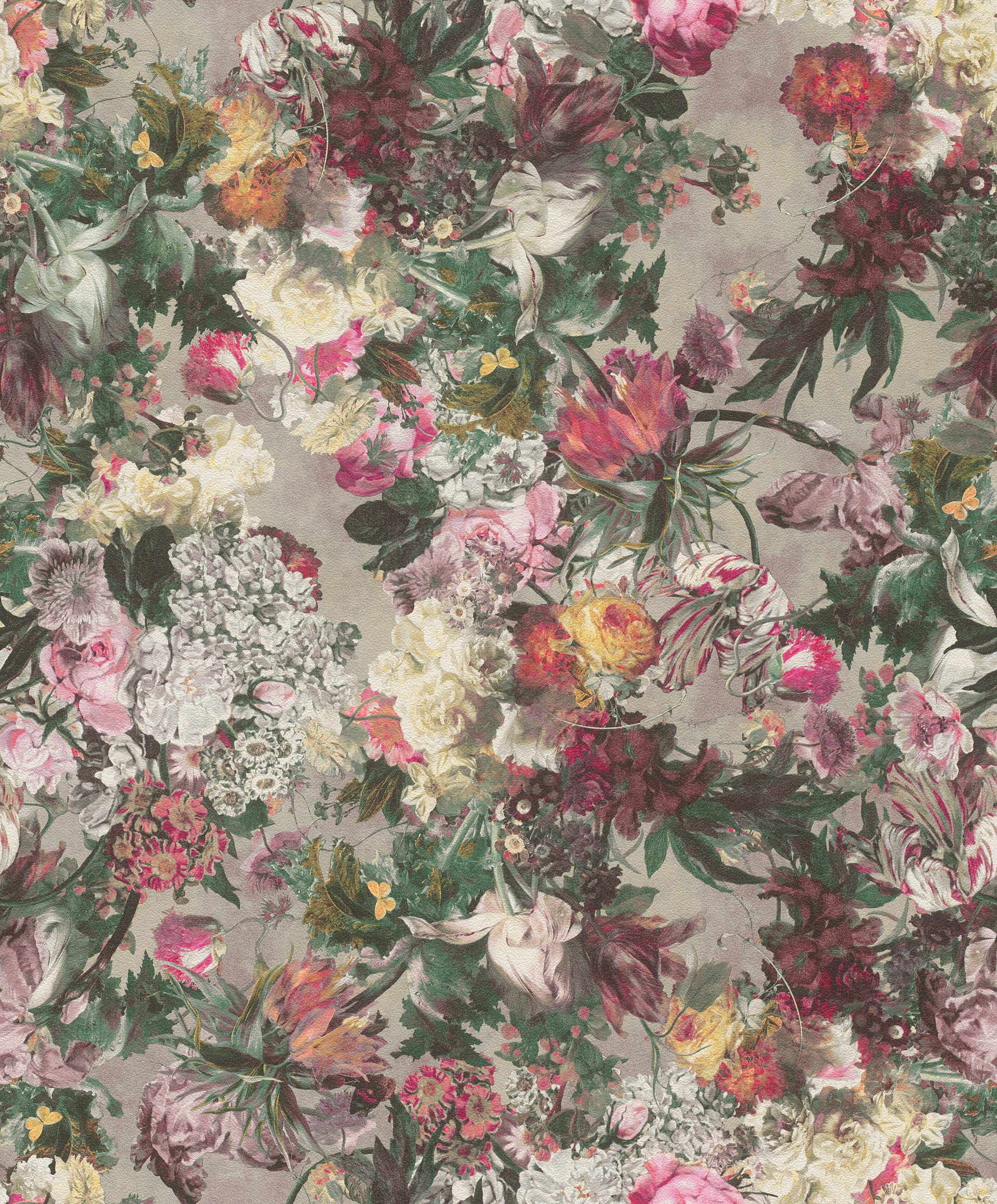 Rasch Vliestapete Blumen - Vinyltapete Weiß Beige Grün Rot Pink Gelb, Floral, (1 Rolle, 1 St., Kollektion 'Passepartout' - 10,05 m x 0,53 m), gute Lichtbeständigkeit, hoch waschbeständig, restlos abziehbar