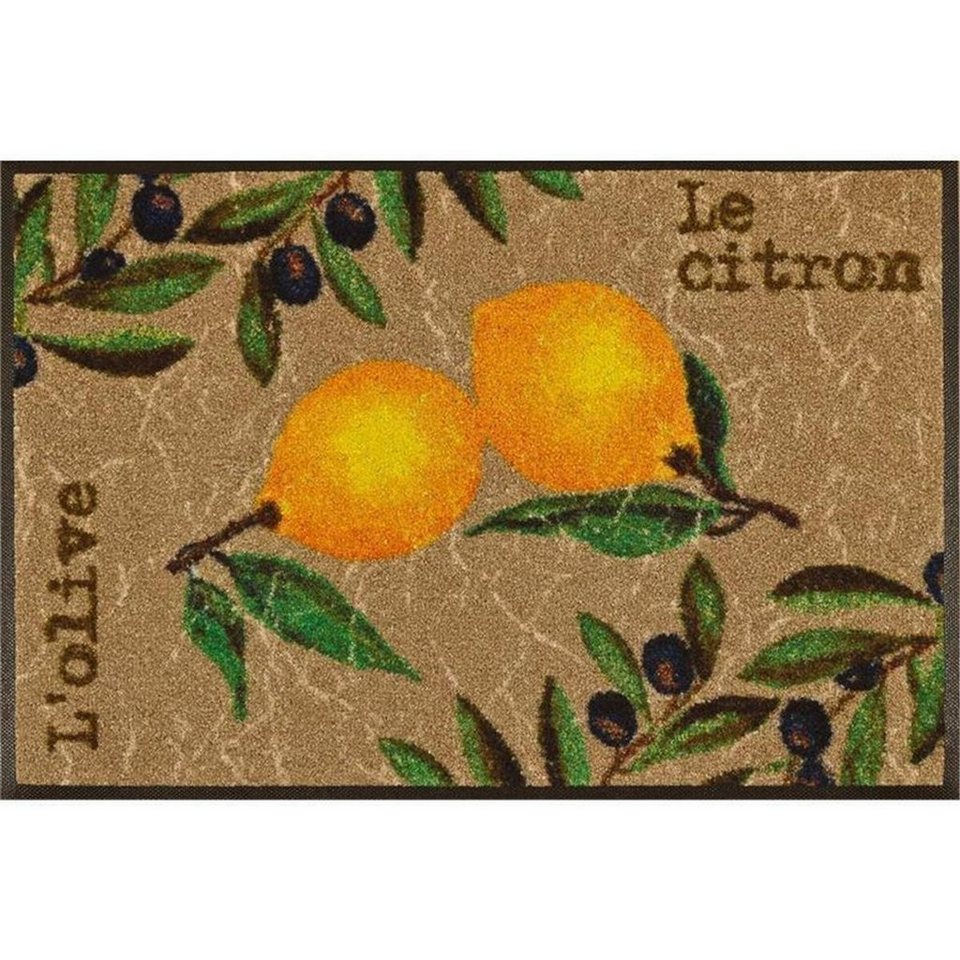 Fußmatte Le Citron, wash+dry by Kleen-Tex, rechteckig, Höhe: 7 mm,  Schmutzfangmatte, Motiv Oliven & Zitronen, rutschhemmend, waschbar,  maschinenwaschbar