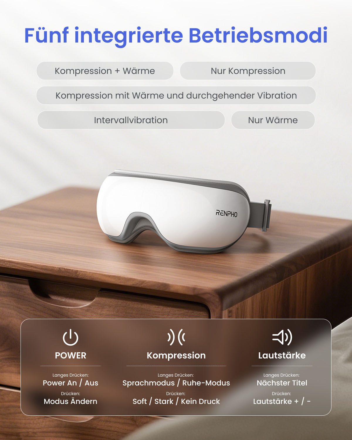 RENPHO Gesichtsmassagegerät Eyeris Smart, Luftdruck, Wärme, Vibration, 5 Modi, DIY, App, Lautsprecher, Akku
