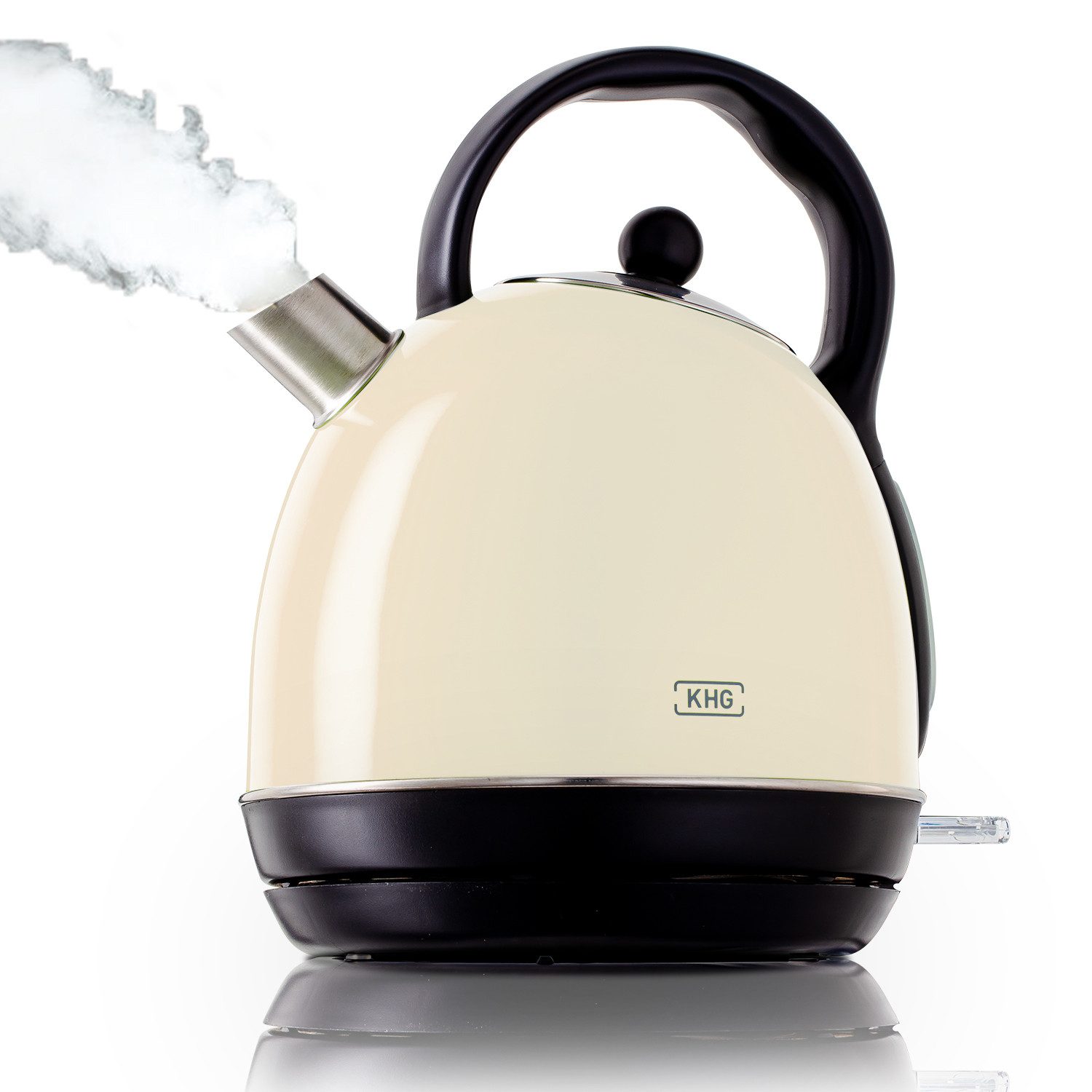 KHG Wasserkocher Kessel-Wasserkocher WK-1711 Retro in creme aus Edelstahl, 1,7 Liter, 1.7 l