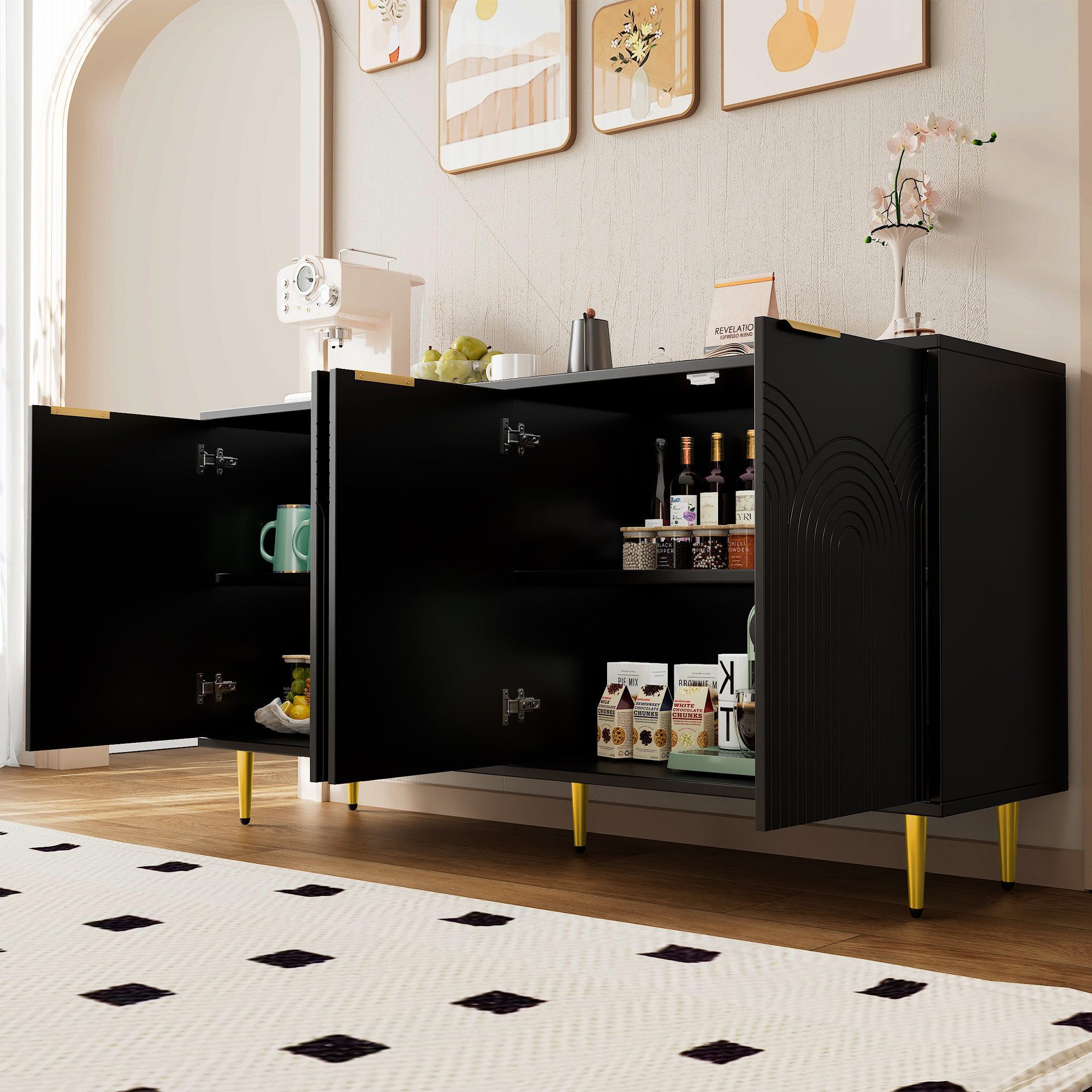 HAUSS SPOLE Sideboard wohnzimmerschrank schwarz mit günstig online kaufen