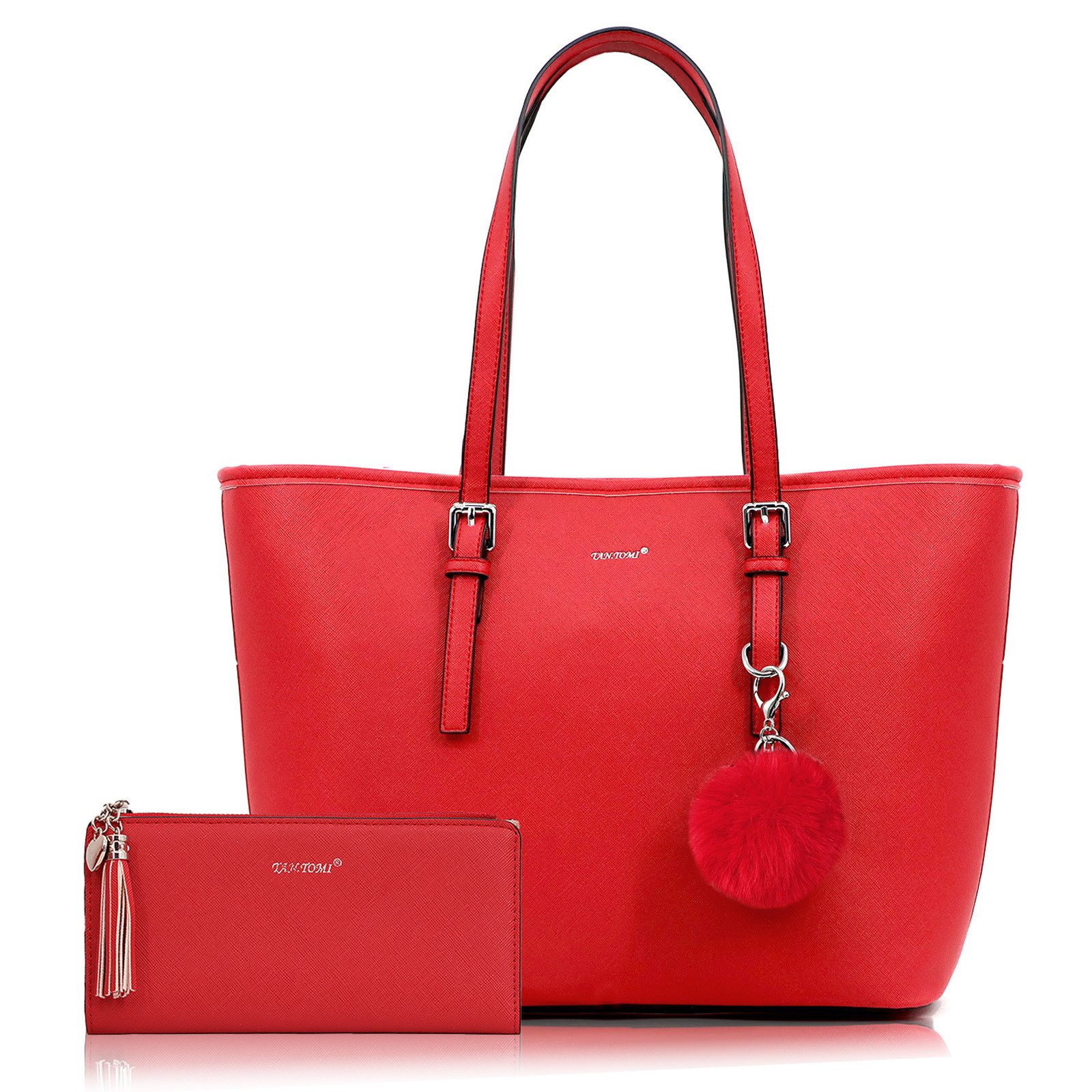 TAN.TOMI Shopper Handtasche Damen mit Geldbörse und Schlüsselanhänger, Groß Damen Handtasche, ​Geschenke für Frauen in schlichter Optik