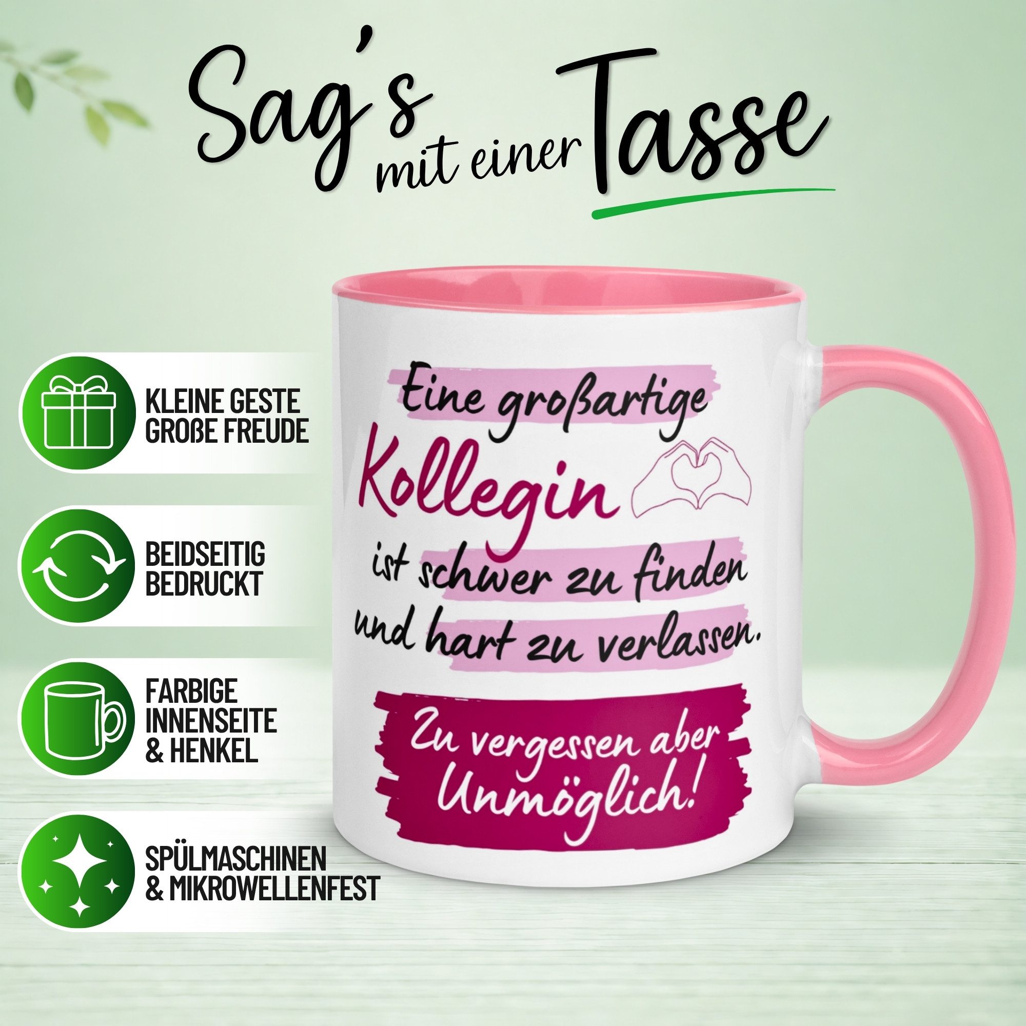 Momentals Tasse Kollegin – „Eine großartige Kollegin ist schwer zu finden“ – Abschied, Gratis Versand · Links-&Rechtshänder · Spülmaschinenfest