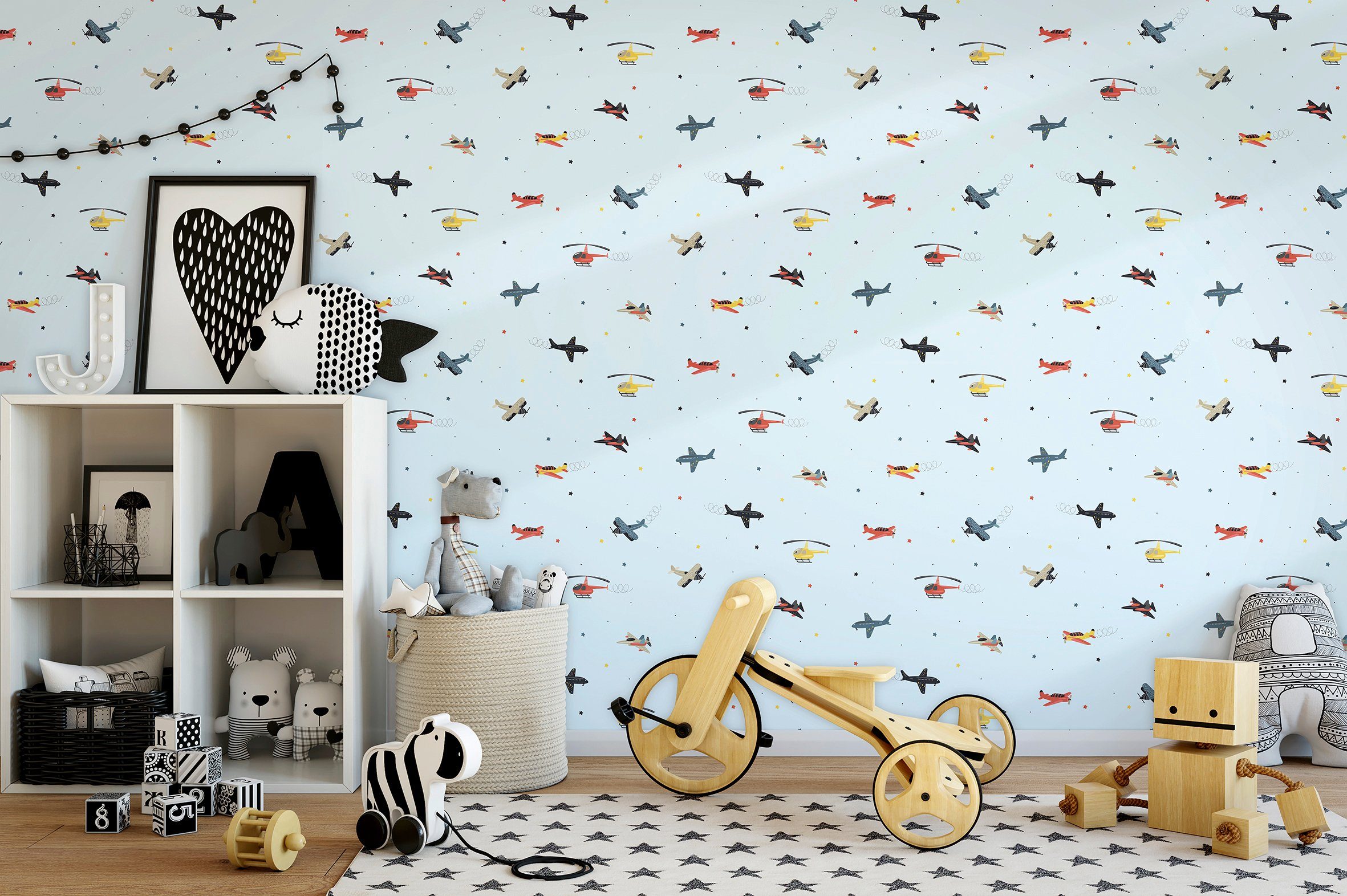 Marburg Kindertapete, matt, (1 St), Flugzeug, Hubschrauber, Tapete für Wohnzimmer Schlafzimmer