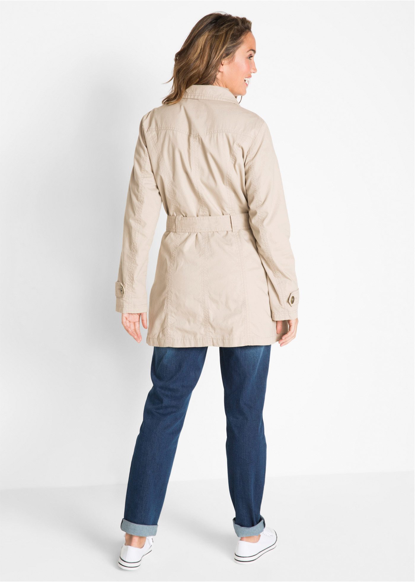 bonprix Trenchcoat (1-tlg) aus Baumwolle, mit langem Arm, figurbetonte Pass günstig online kaufen