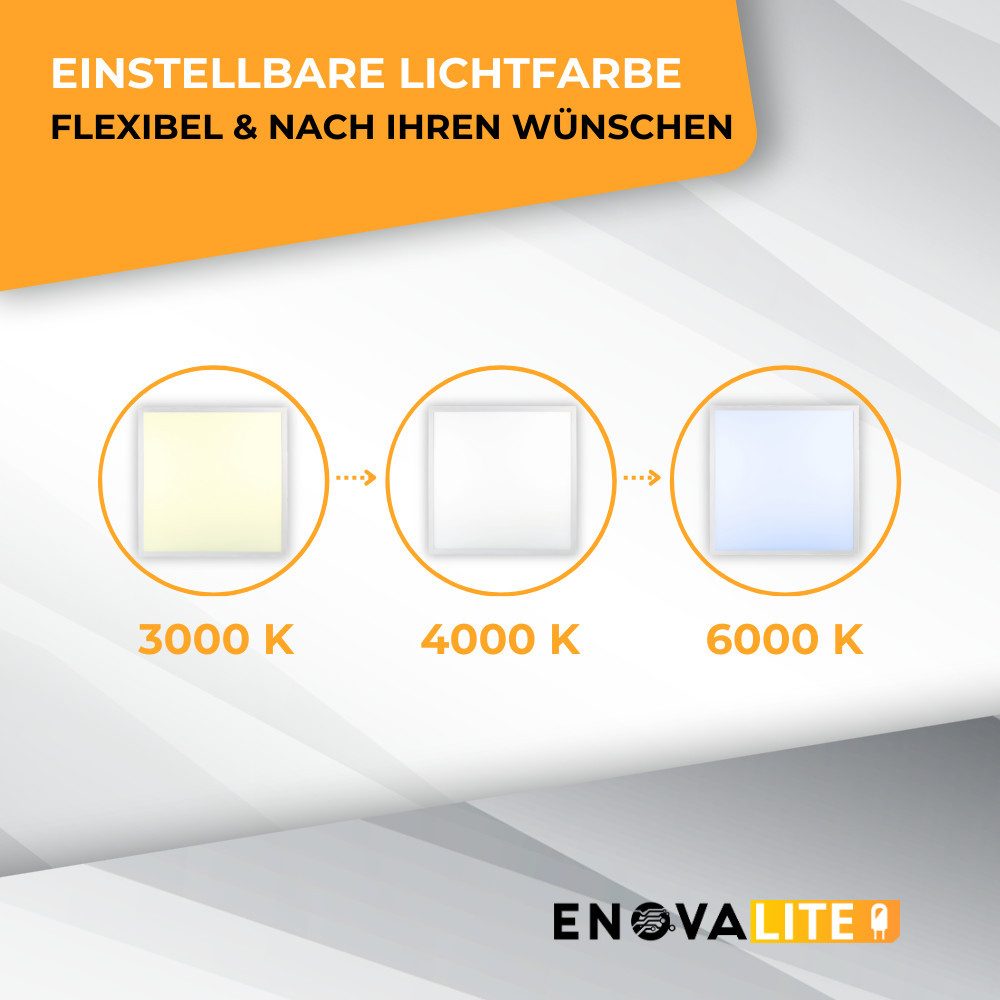 ENOVALITE LED Rasterleuchte LED CCT Panel mit Fernbedienung, dimmbar, 62x62 cm, 36 W, 3600 lm, LED fest integriert, Farbwechsler