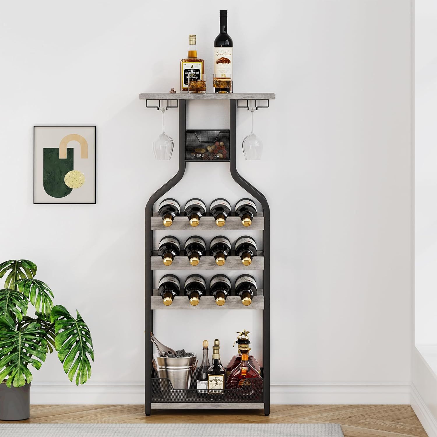 GarveeMore Weinregal aus Metall,zur Aufbewahrung und Präsentation von Weinflaschen, Tischregal,Weinglasregal für Bar,Küche,Wohnzimmer,kleine Räume