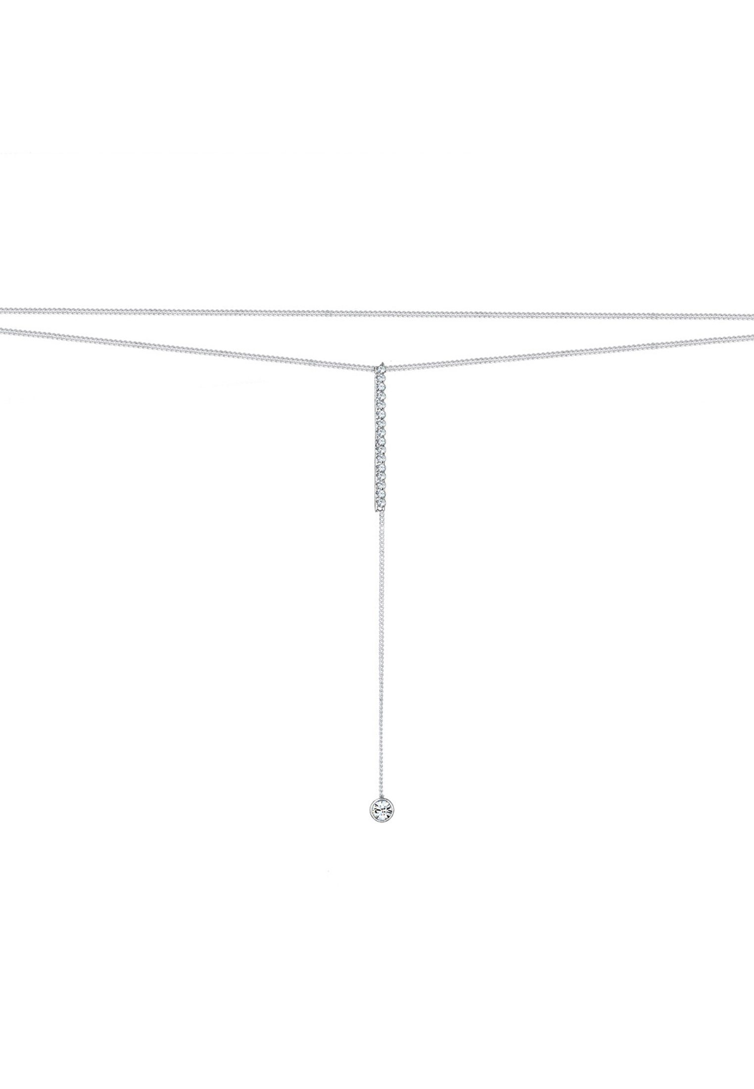 Elli Choker Y-Kette Layer Rechteck Glas Kristalle Weiß 925 Sterling Silber