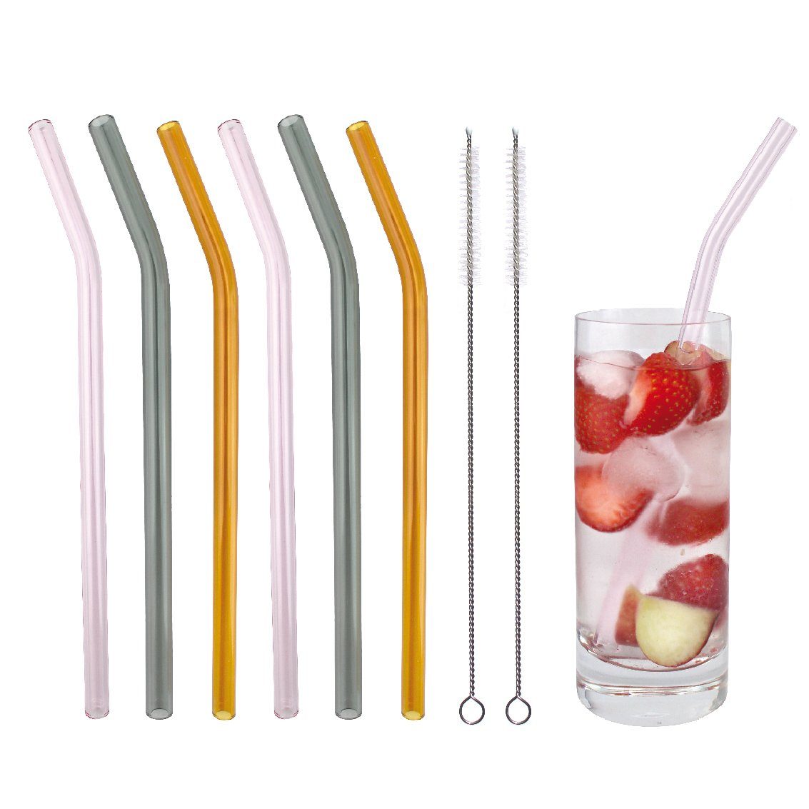 KaraLuna Trinkhalme Strohhalme aus Glas, bunt & gebogen Glasstrohhalm, Borosilikatglas, nachhaltige und wiederverwendbare Strohhalme