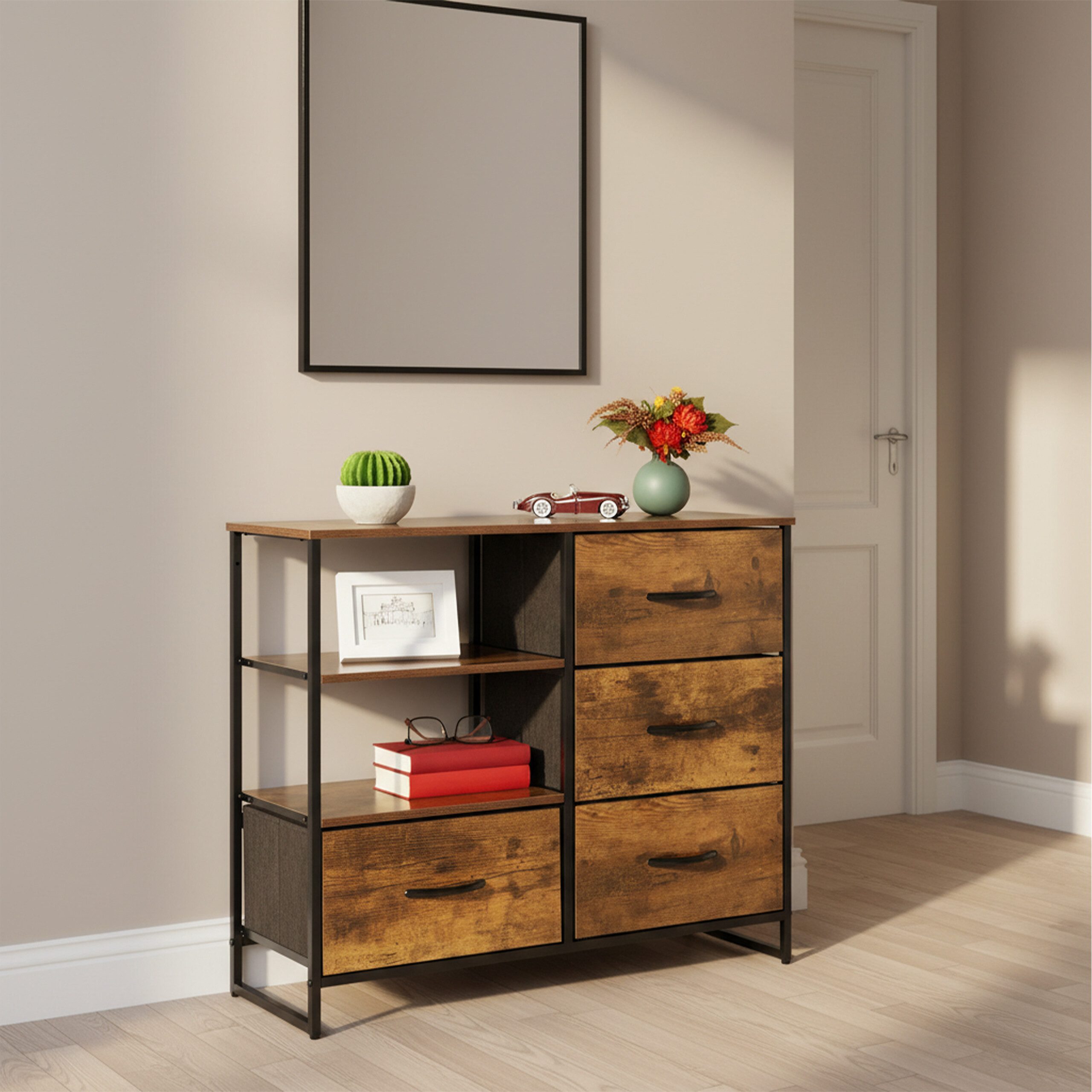 relaxdays Kommode mit Schubladen & offenen Fäch