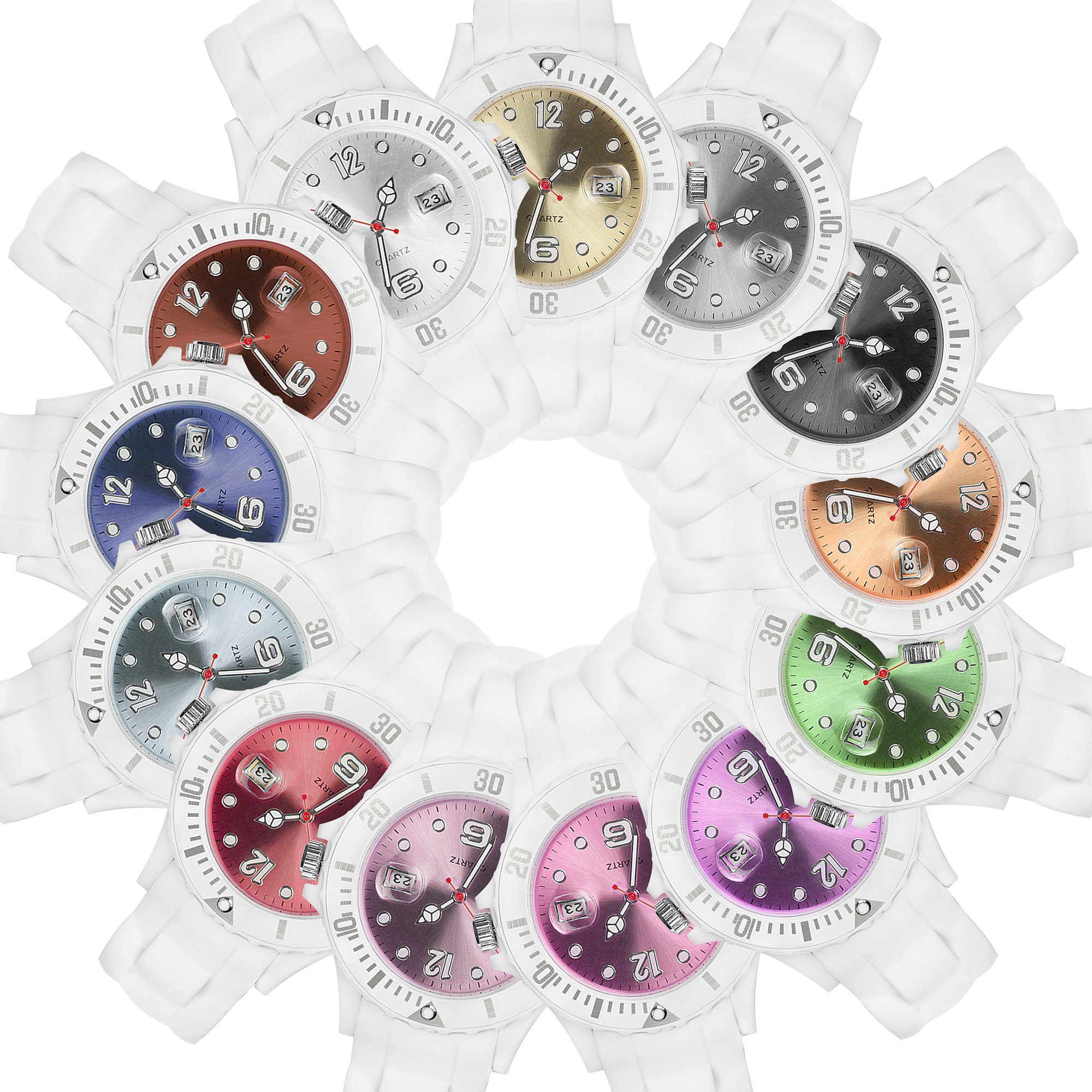 Taffstyle Quarzuhr Silikon Armbanduhr Weiß mit Datum Quarzuhr mit farbigen Ziffernblatt, Analoge Uhr mit Datum sportliches Design unisex für Damen und Herren