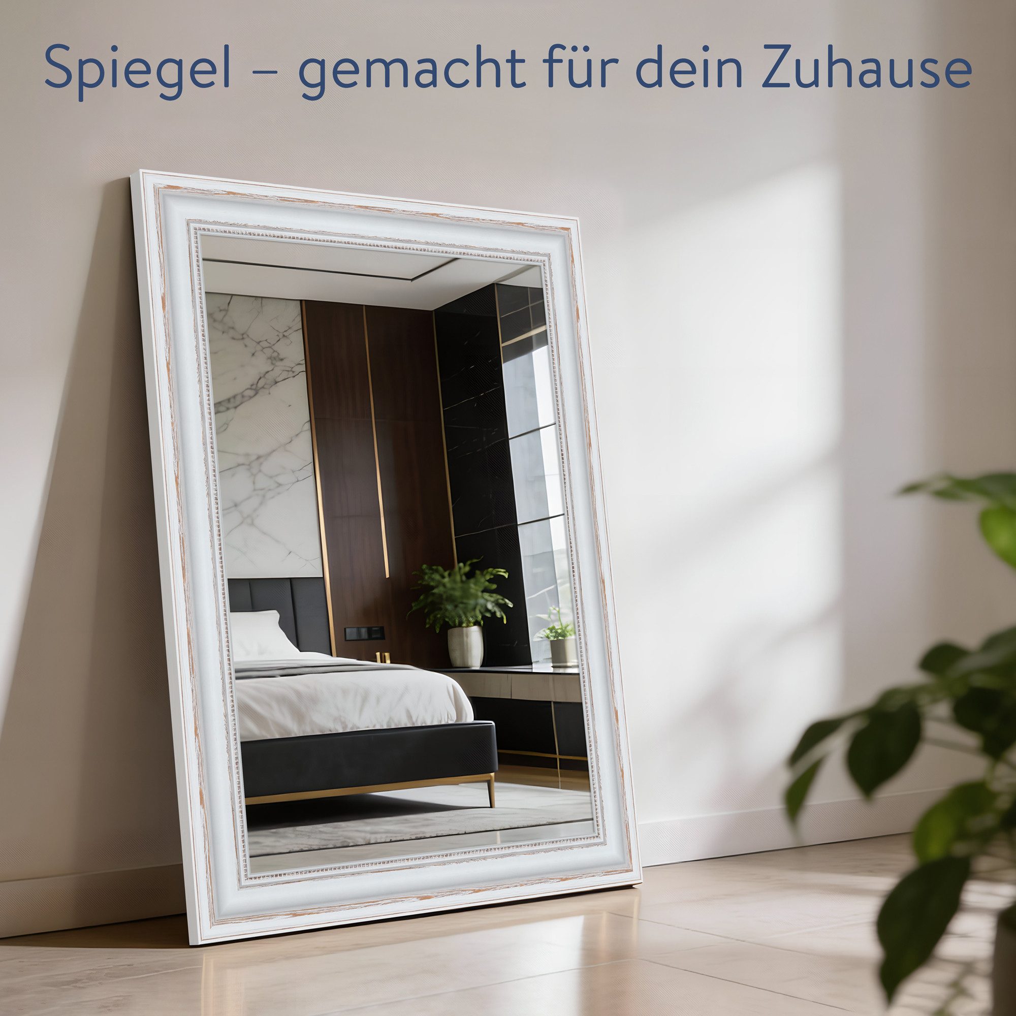 WANDStyle Wandspiegel H550, Vintage Spiegel Weiß 50x60 cm, großer Wandspiegel Weiß 50x60 Holz