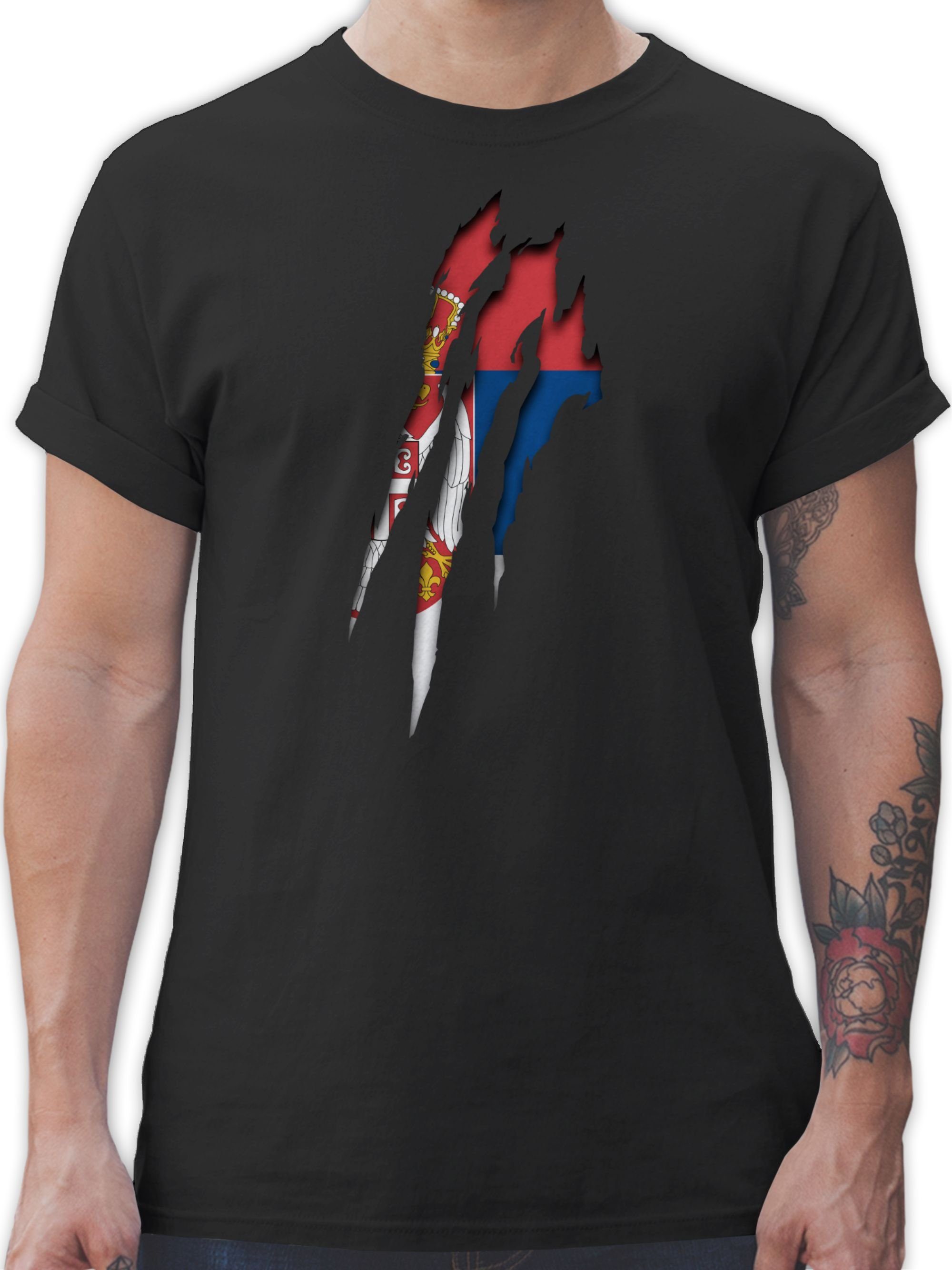 Shirtracer T-Shirt Serbien Krallenspuren Fussball EM 2024 1 Schwarz