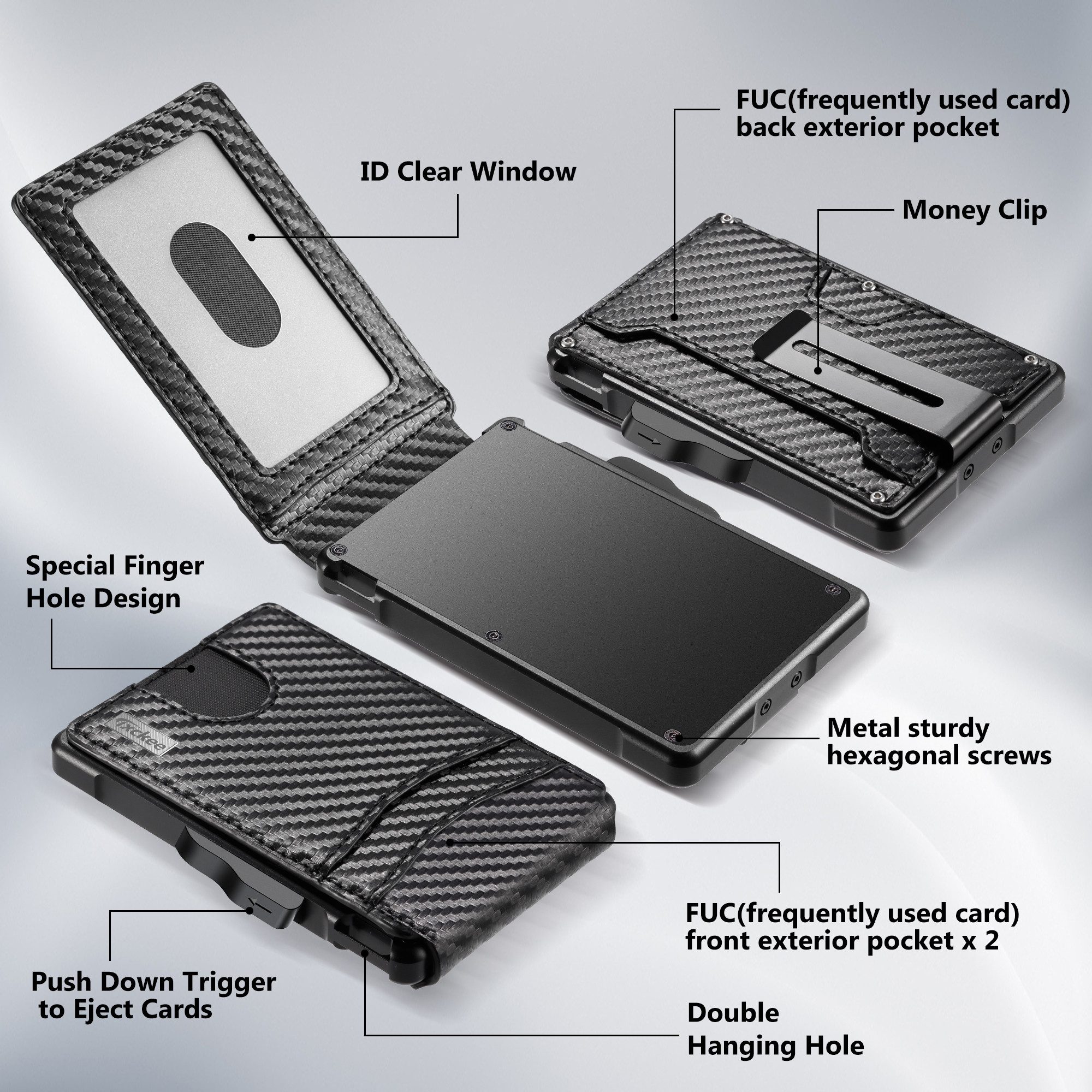 ibettertec Geldbörse Slim Wallet, Portemonnaie klein, Carbon Geldbörse, Geldbeutel (Portmonee, Kartenetui, RFID Schutz Mini/Smart, Wallet/Kreditkartenetui Herren/Hält 12 Karten)