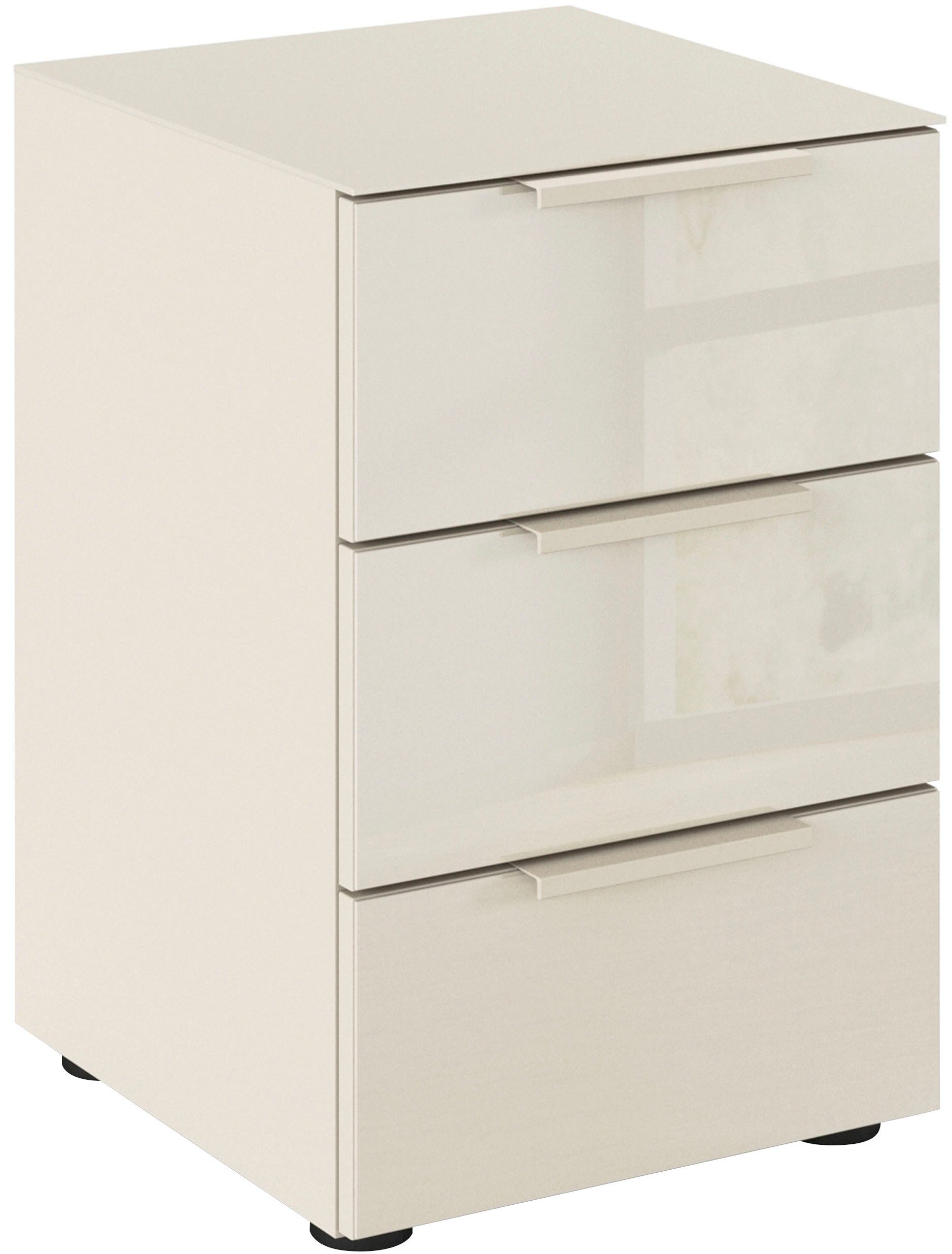 rauch Nachtkommode Nachttisch Nachtschrank Nachtkonsole FLIPP mit Glasfront (Breite 40 cm), mit 3 Schubladen und Soft-Close-Funktion, Oberboden und Front Glas