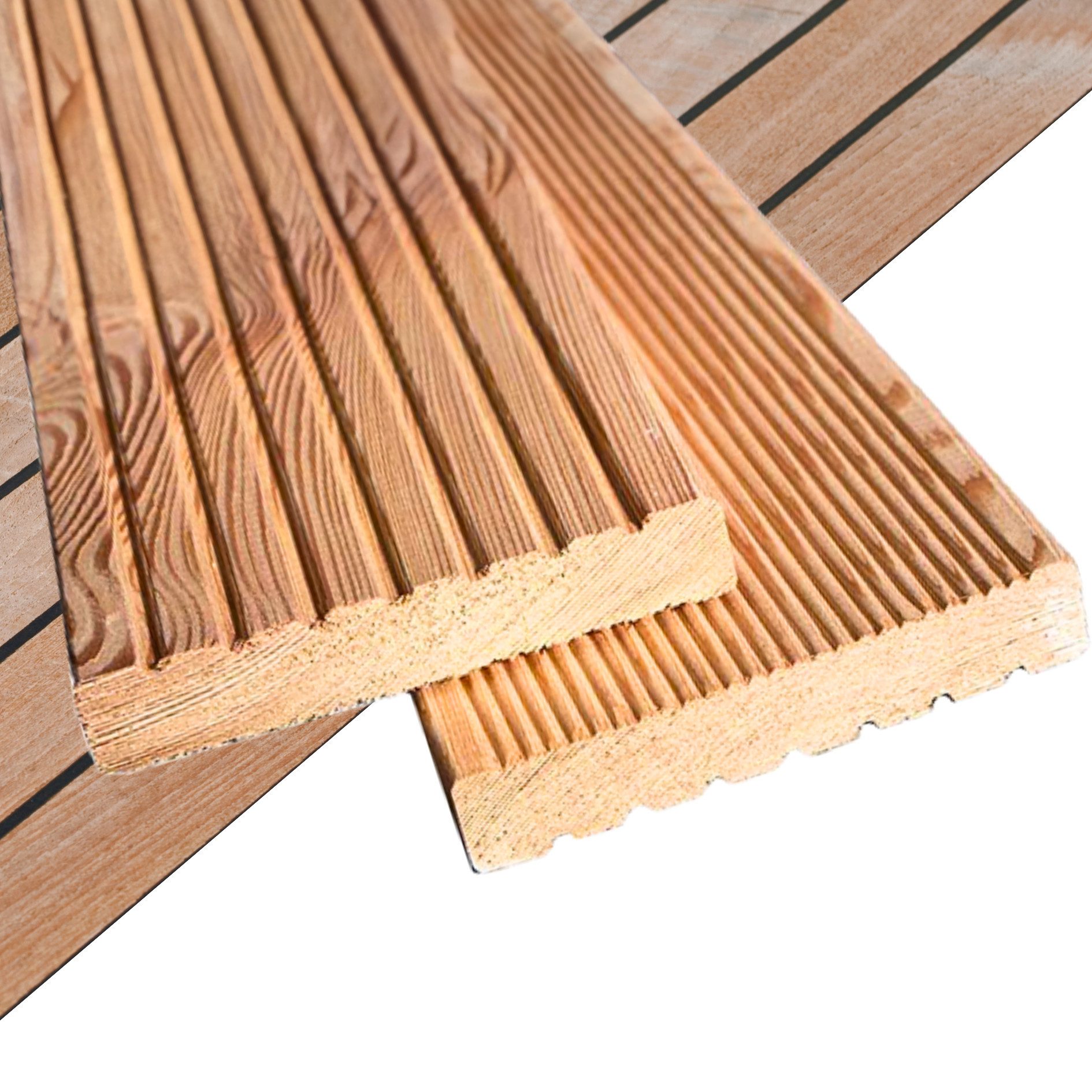 holz4home® Terrassendielen Lärchenholz 2m² Fläche I Witterungsbeständig I Beidseitig geriffelt, 2 m², 27 mm Stärke, (Packung), Grob & Fein geriffelt, Rutschfest