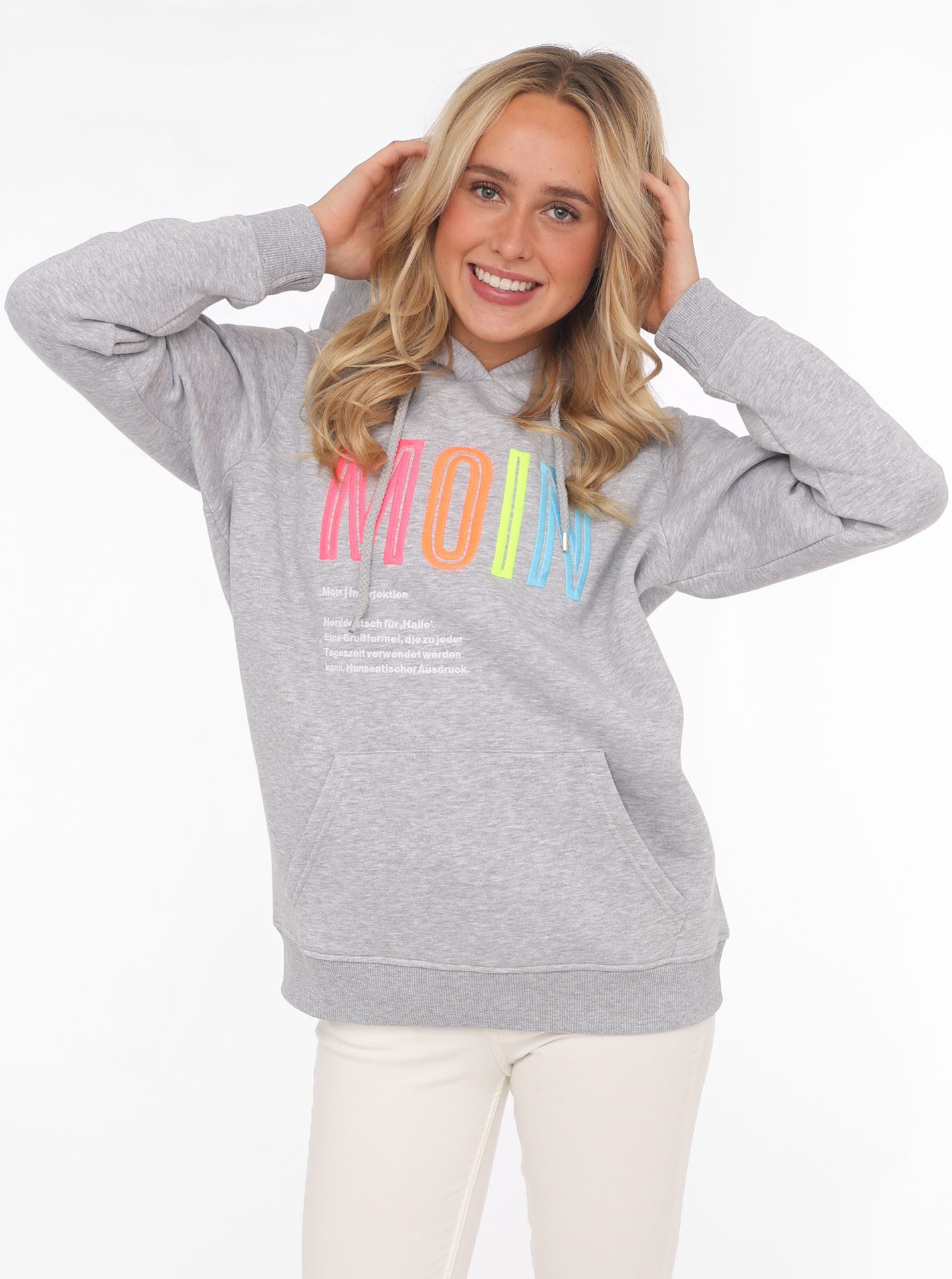 Zwillingsherz Sweatshirt mit aufgesticktem Moin-Schriftzug in günstig online kaufen