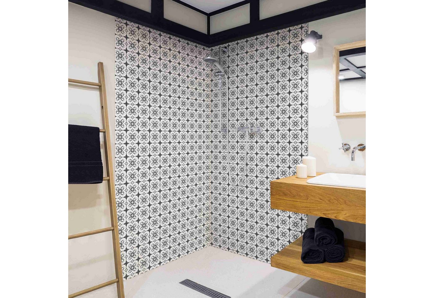 Thumbnail - Bilderdepot24 Duschrückwand Fliesenoptik grau Duschrückwand ohne Bohren Dusche, (2-tlg., 0,61 mm starke Folie selbstkleb...