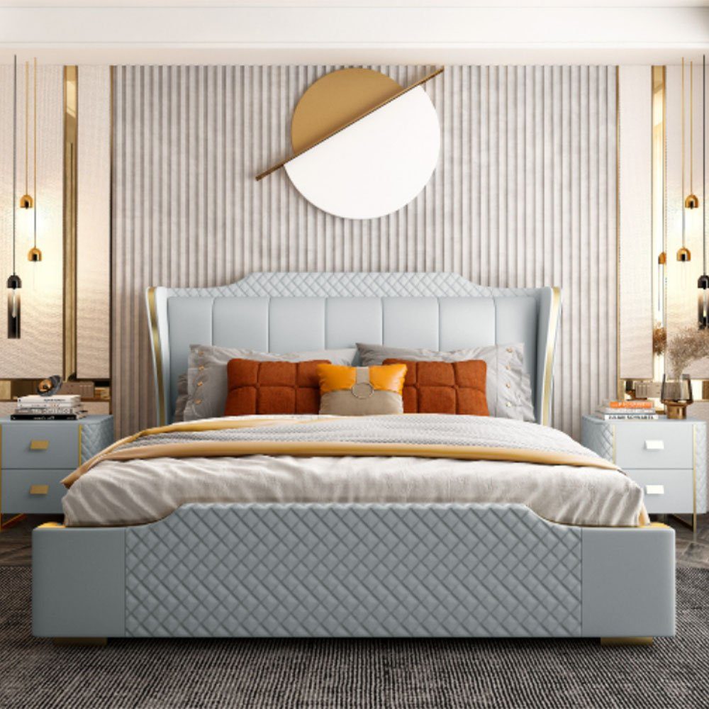 (Bett), Europe Schlafzimmer Betten Design Luxus Hotel Polster Maade Kunstleder Bett Doppel In Bett JVmoebel