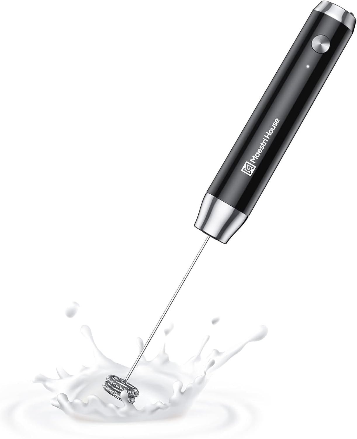 Maestri House Milchaufschäumer Tragbarer Elektrischer Schaummacher aus Edelstahl, Wasserdicht Abnehmbarer Schneebesen