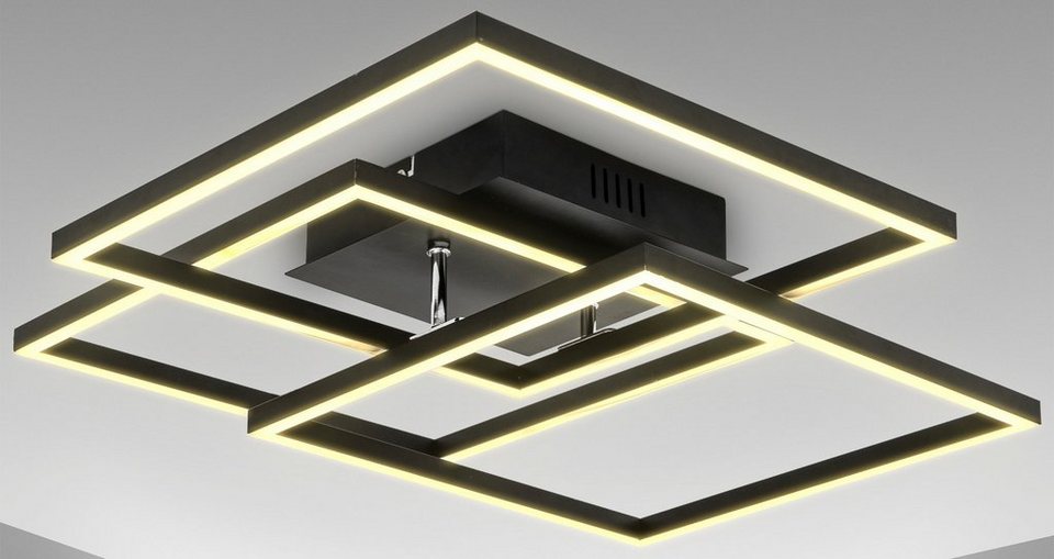 B.K.Licht LED Deckenleuchte BK_FR1505 LED Deckenlampe, Frame, Schwenkbar,  Schwarz, LED fest integriert, Warmweiß, 3-flammig, 3000 K warmweißes Licht,  568x568x95 mm (LxBxH)