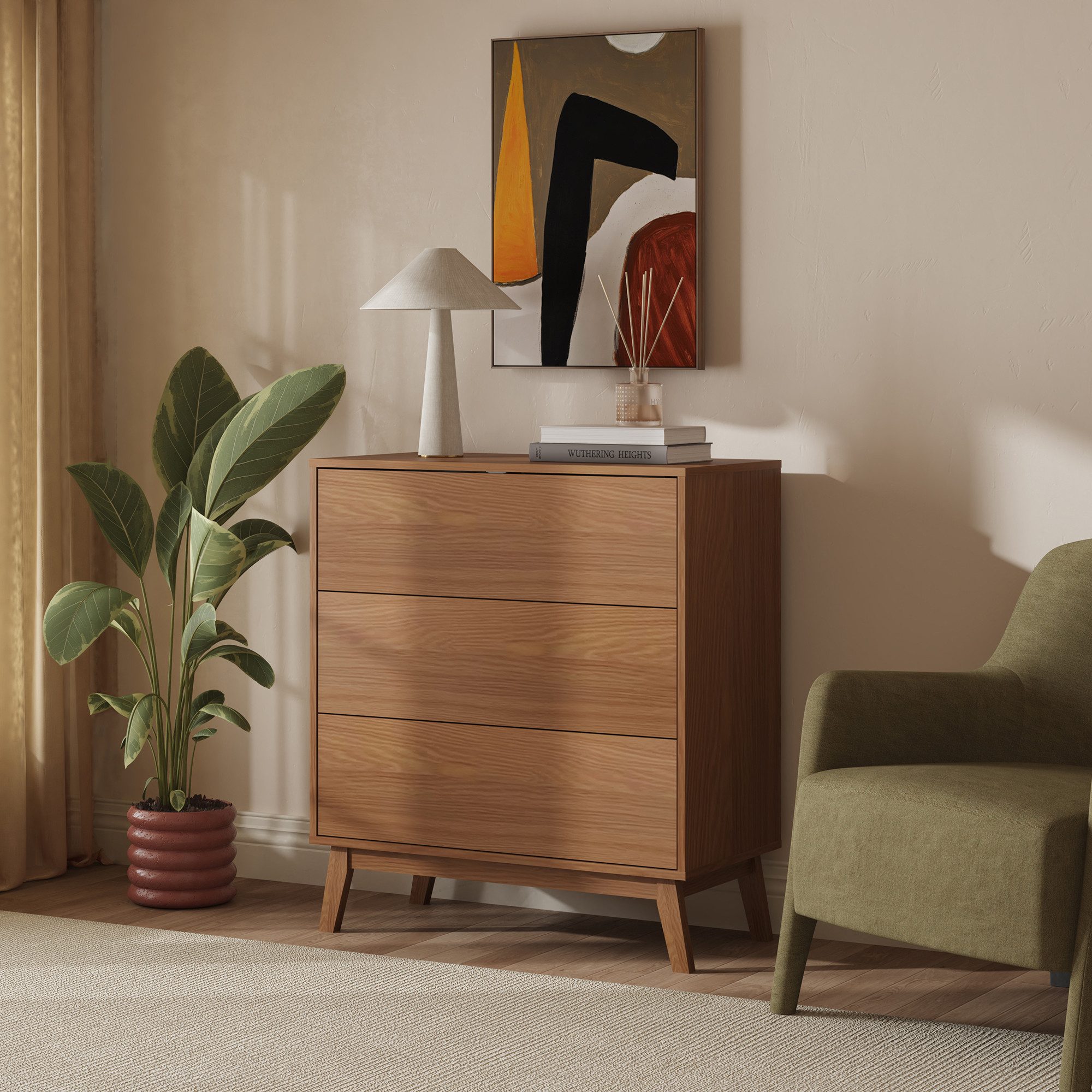en.casa Kommode, »Aastmabospoo« mit 3 Schubladen 90 x 80 x 40 cm Walnussoptik
